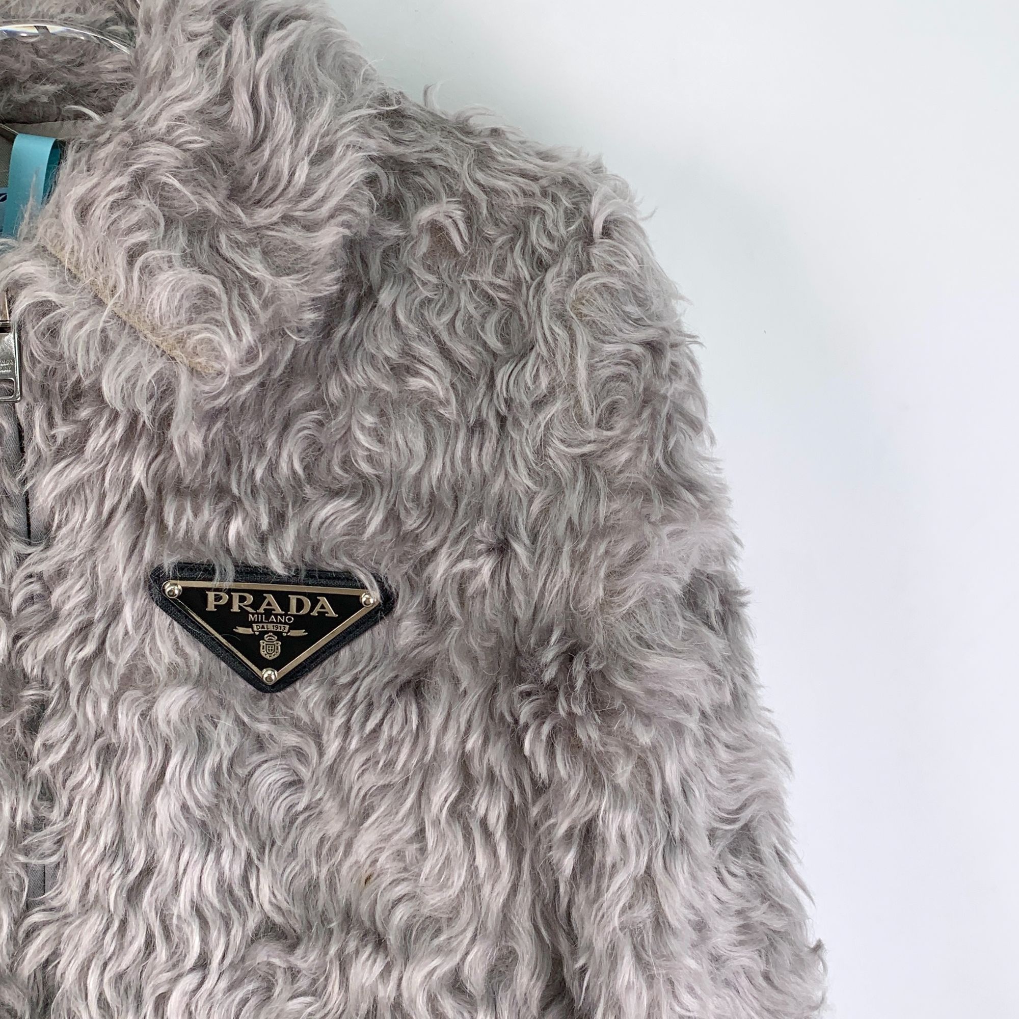Prada Prada Womens Gray Faux Fur & Knit Jacket With Triangular Log Size S / US 4 / IT 40 - 7 Thumbnail
