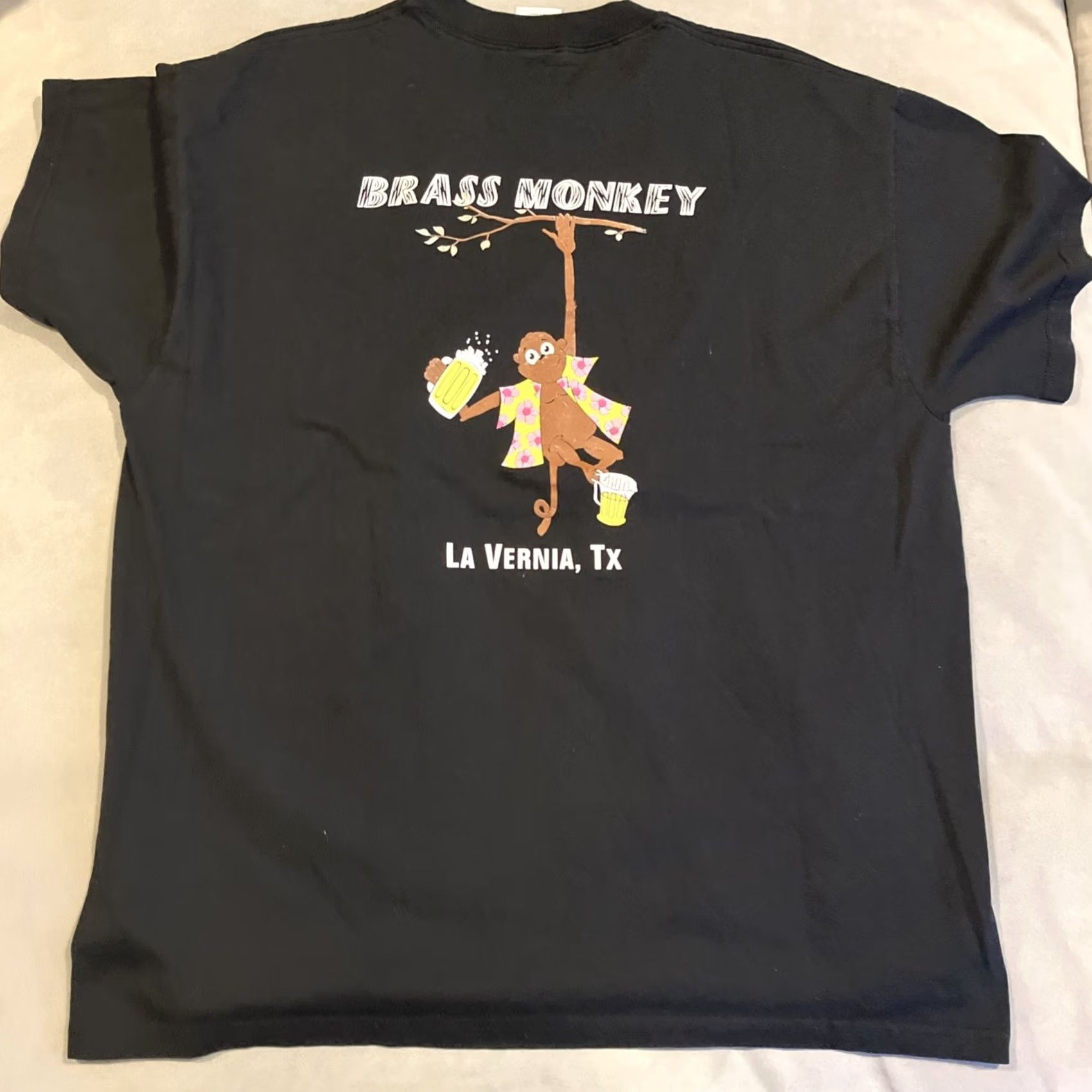 Fruit Of The Loom VINTAGE BRASS MONKEY T-Shirt XL Double-Sided Black Mens Graphic Print LA VERNIA, TX RARE NWOT Size US XL / EU 56 / 4 - 4 Thumbnail