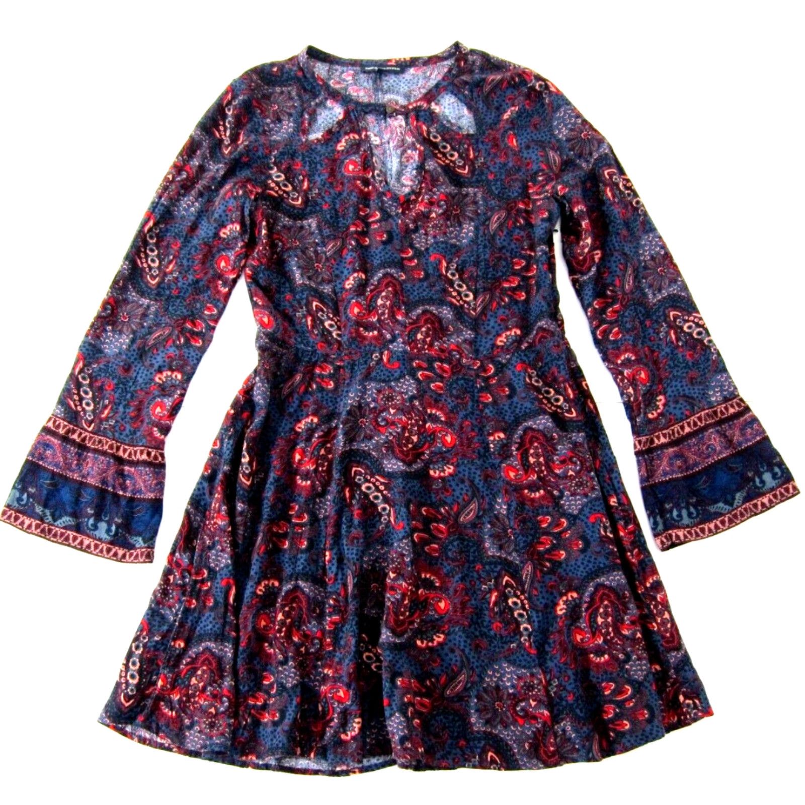 VINTAGE American Eagle Outfitters Rayon Blue Pink Floral Long Sleeve Sheath  Dress Small