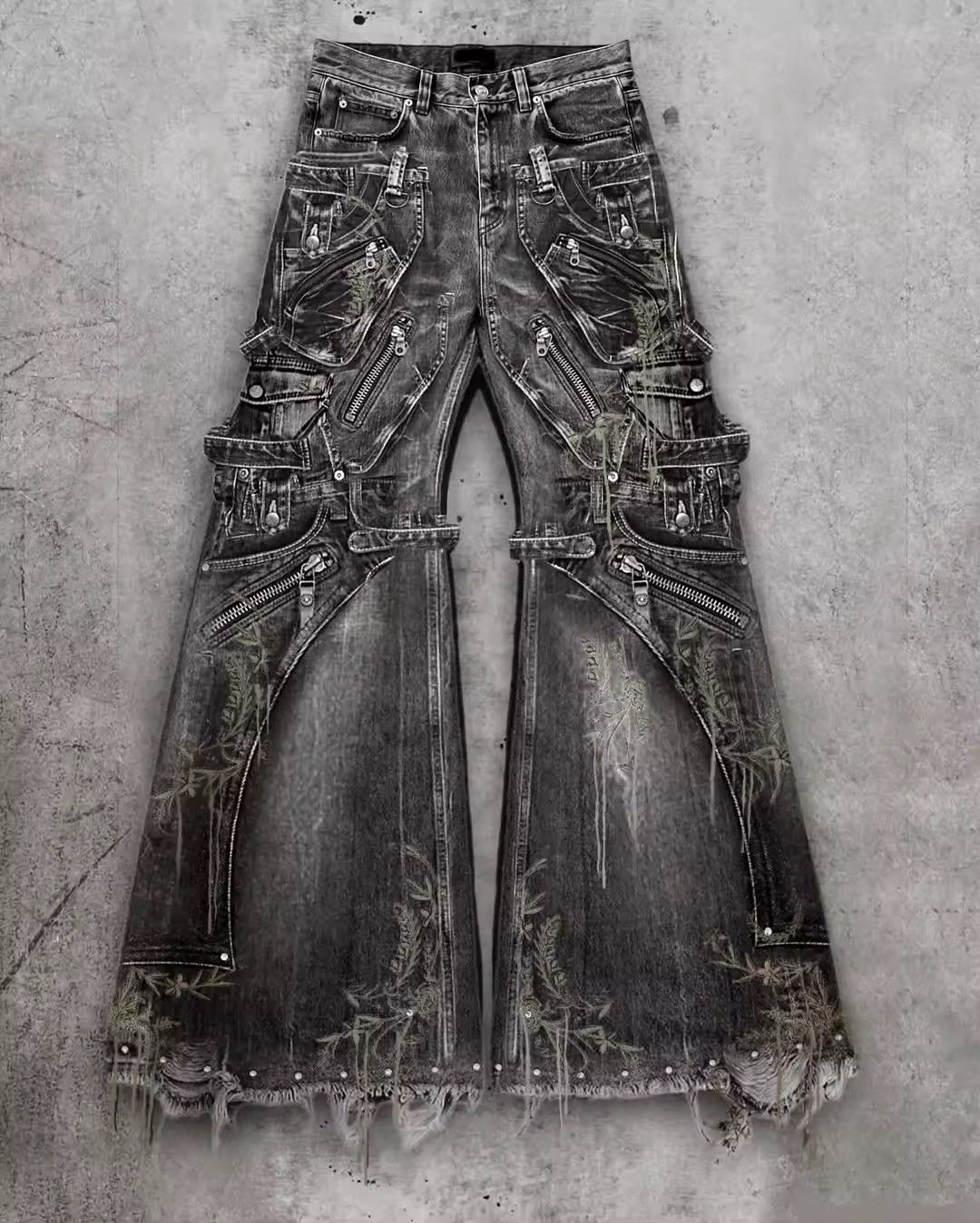 Jean Outdoor grunge ripped damaged flared cargo jeans Size US 32 / EU 48 - 1 Thumbnail