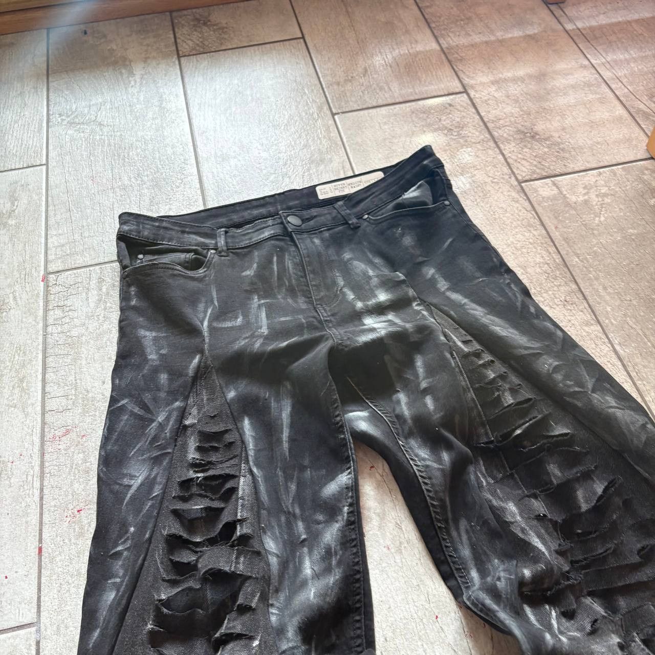 Japanese Brand Custom Black Baggy Distressed Jeans Painted Wide Leg Size US 31 - 3 Thumbnail