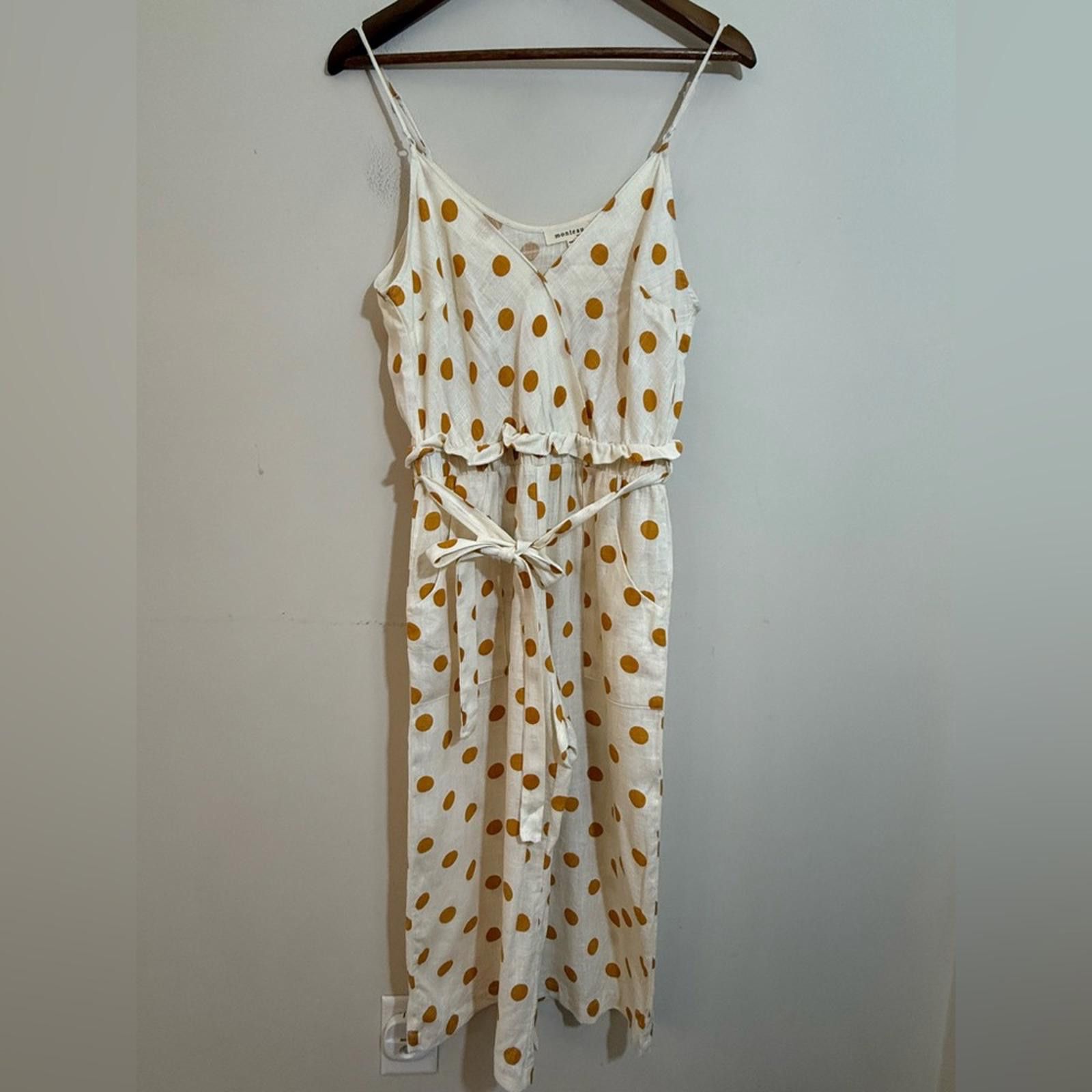 Other Monteau crop jumpsuit polka dot cream & mustard yellow SZ M Size 32" / US 10 / IT 46 - 1 Thumbnail