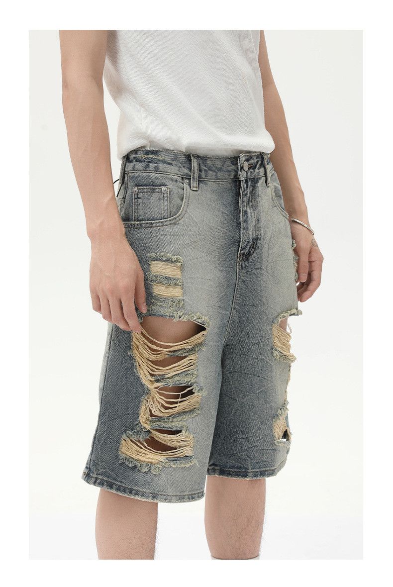 Japanese Brand × Jean Vintage distressed loose straight blue ripped denim shorts Size US 32 / EU 48 - 5 Thumbnail