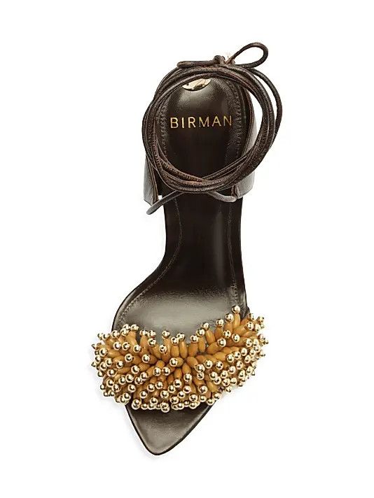 Aquazzura os11x1225 Zaya 100MM Embellished Leather Ankle-Wrap Sandals Size US 9 / IT 39 - 7 Thumbnail