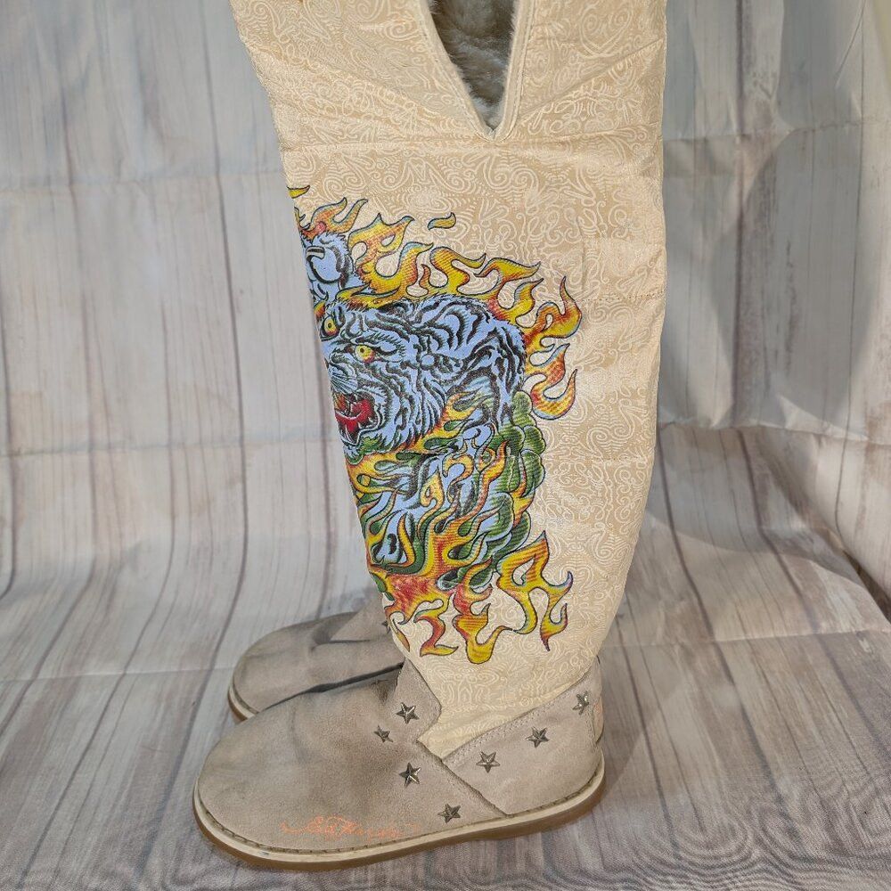 Ed Hardy Don Ed Hardy Women's Beige Tiger Faux Fur Suede Lined Star Size US 9 / IT 39 - 2 Thumbnail