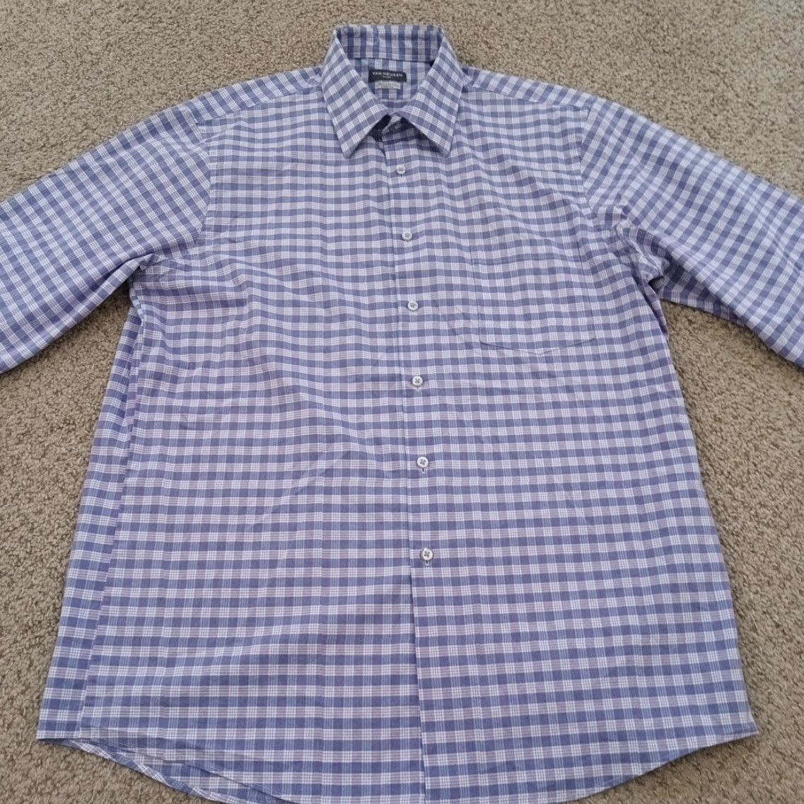 Van Heusen VAN HEUSEN Shirt Mens Large Purple Plaid Long Sleeve Button-Up Stretch Size US L / EU 52-54 / 3 - 5 Thumbnail