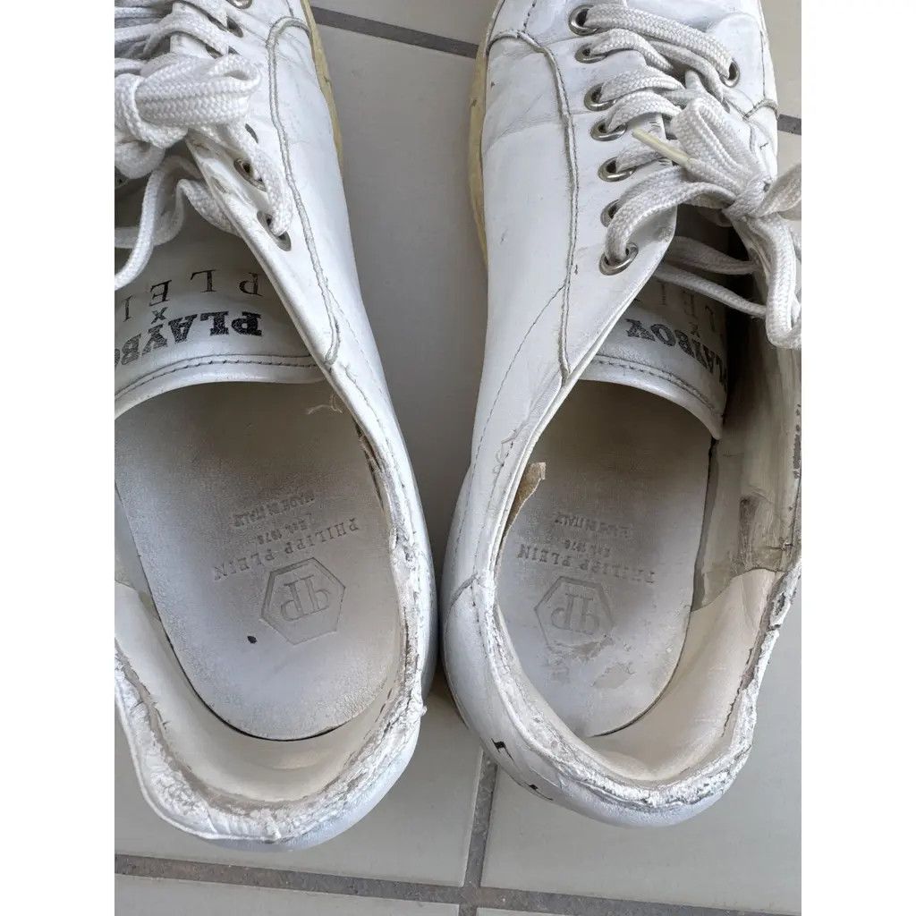 Philipp Plein Philipp Plein White Leather Low Sneakers “Playboy/Skull” Size US 10 / EU 43 - 7 Thumbnail