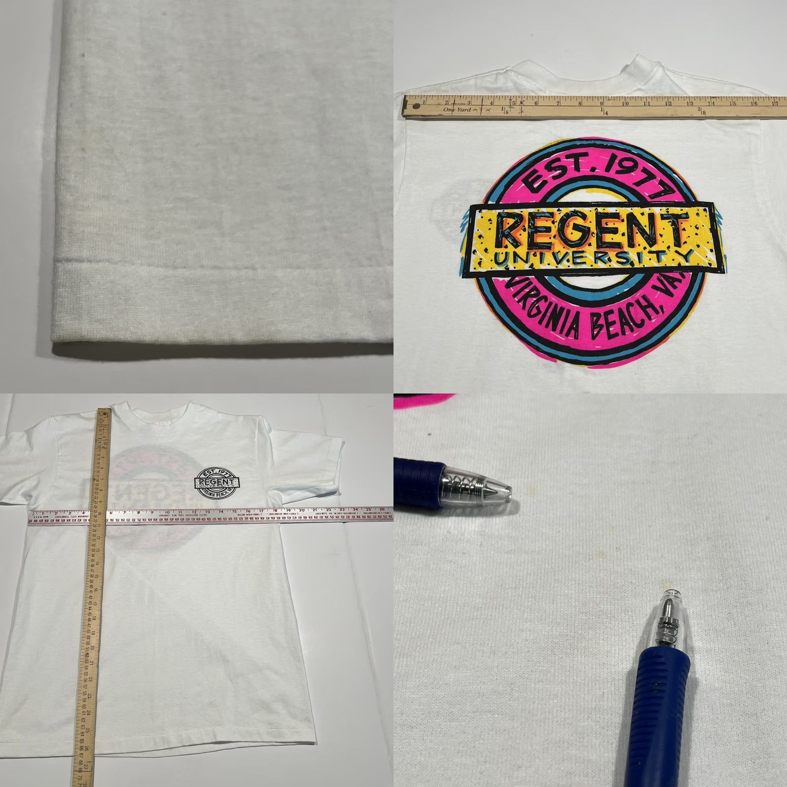 Hanes VINTAGE Regent University Virginia Beach Va Single Stitch Neon Logo T Shirt Men Medium Unisex White 1980s Hanes Graphic Tee Sportswear Beach Size US M / EU 48-50 / 2 - 8 Thumbnail
