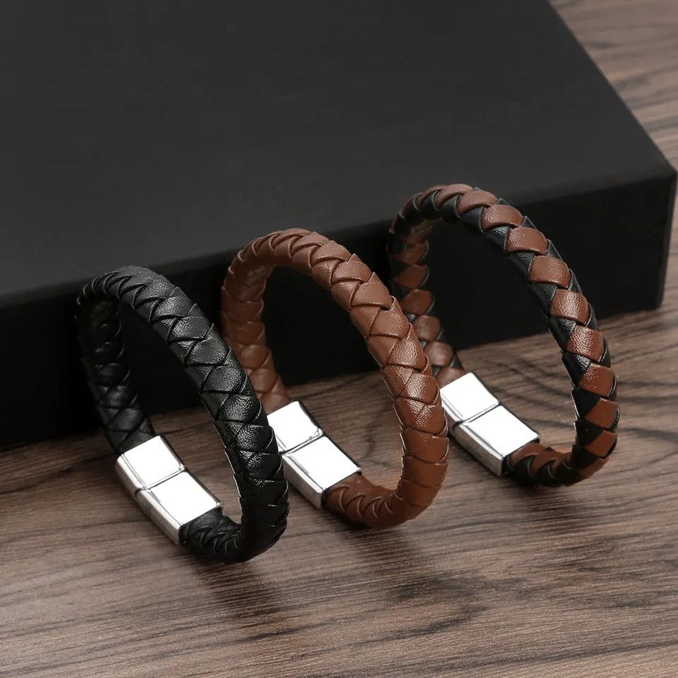 Other 3 Pcs Leather Braided Bracelet Hand Woven Magnetic Size ONE SIZE - 1 Thumbnail