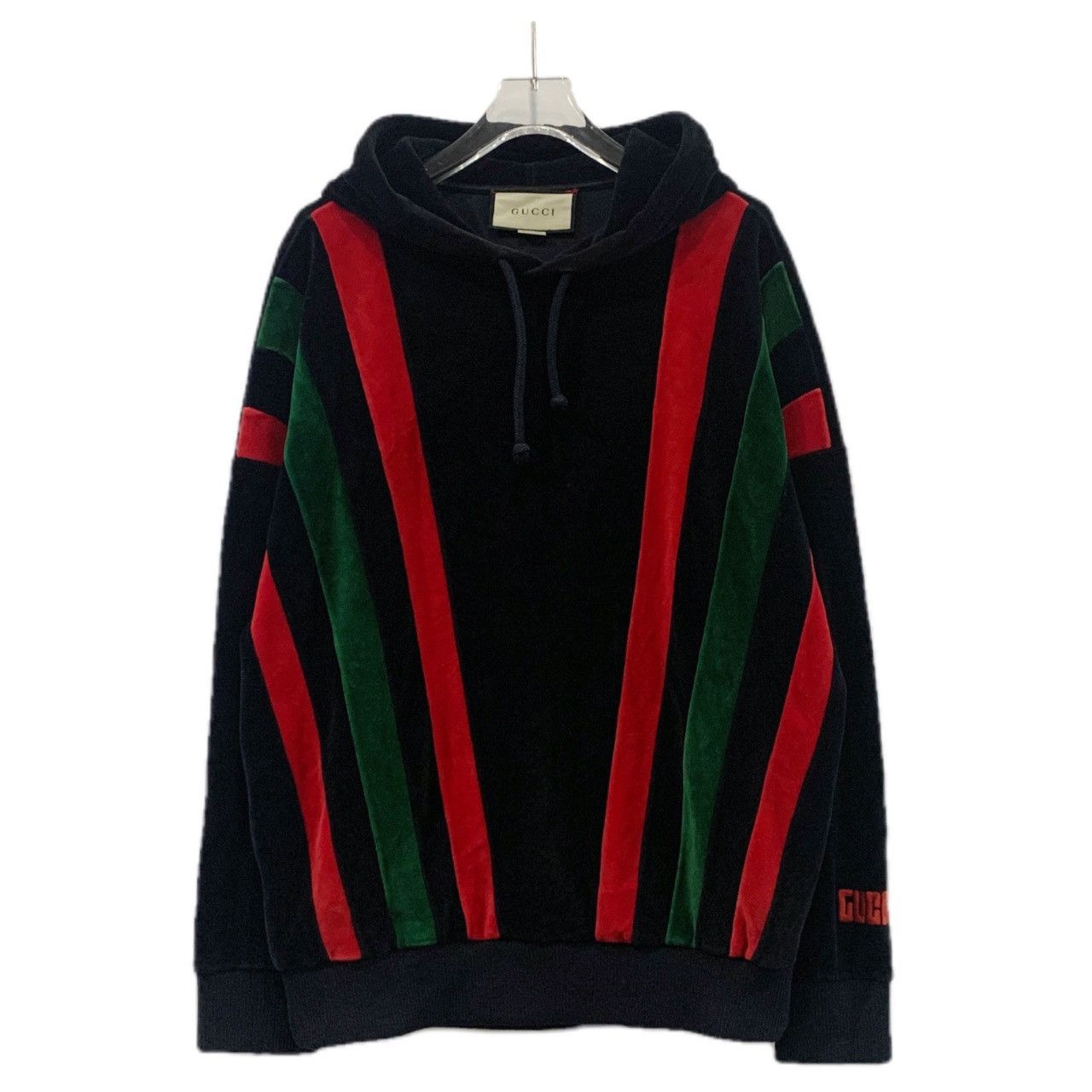 Gucci Gucci Black Red-Green Stripe Velvet Hooded Sweatshirt K26WX Size S / US 4 / IT 40 - 1 Thumbnail