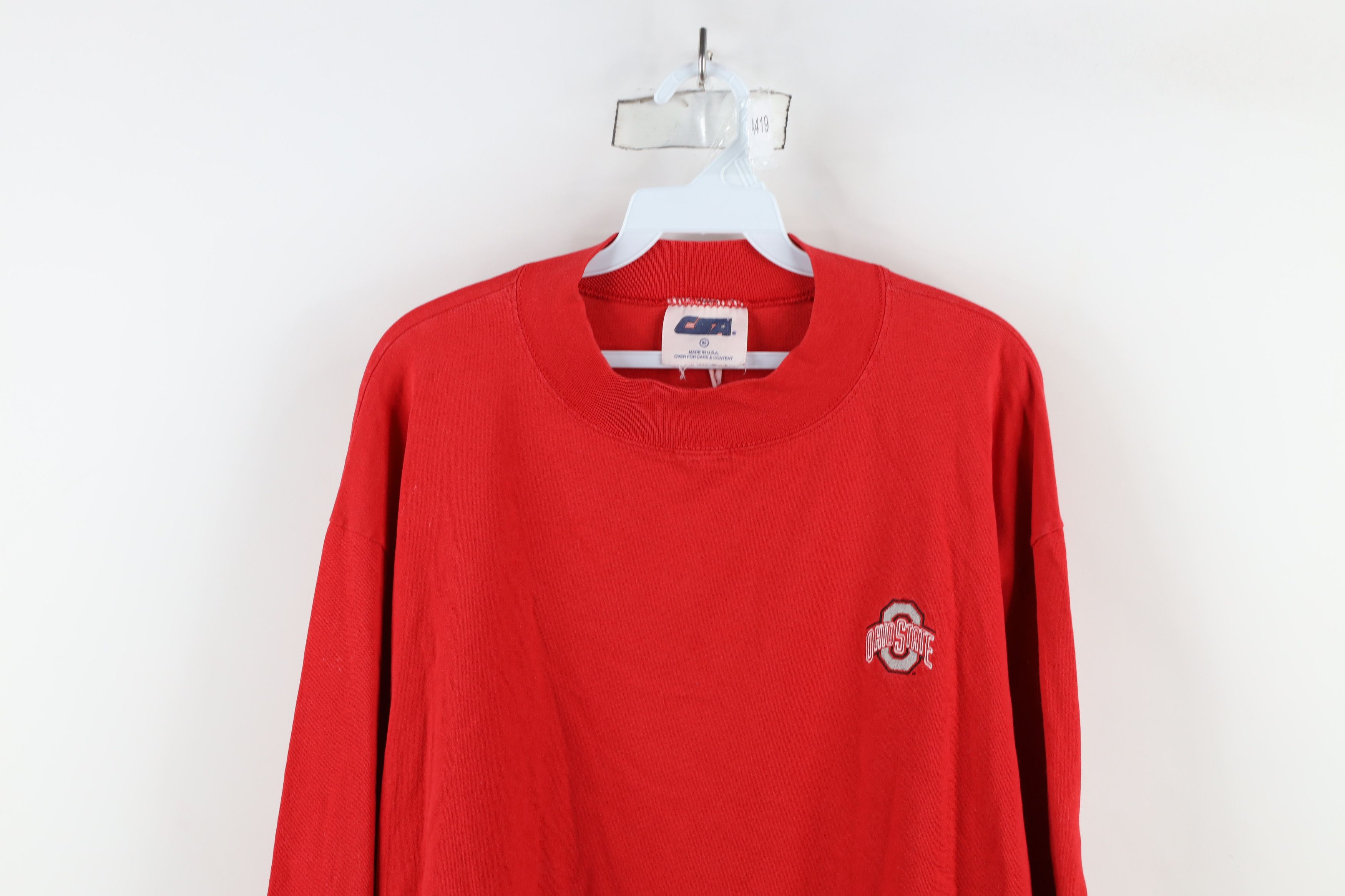 Vintage Vintage 90s Ohio State University Mock Neck T-Shirt Red USA Size US XL / EU 56 / 4 - 2 Thumbnail