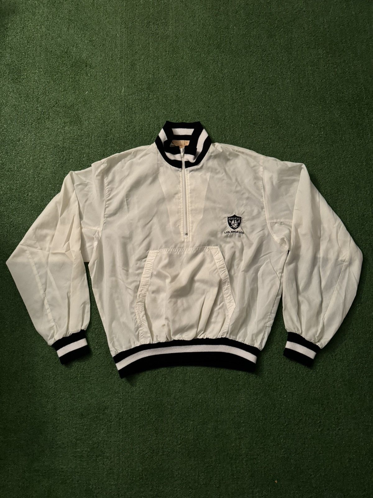 image of Logo 7 x Vintage 80's Los Angeles Raiders Football Windbreaker in White, Men's (Size XL)