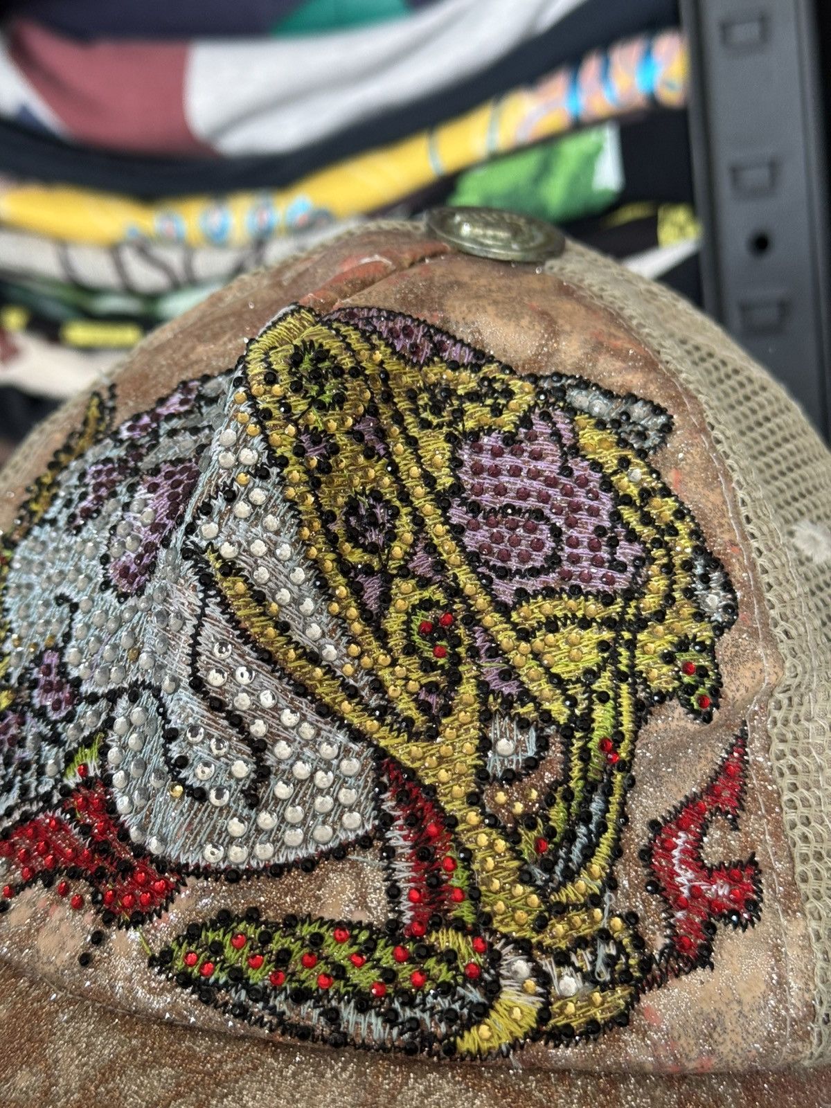 Ed Hardy × Vintage Vintage Ed Hardy Audigier brown cap rhinestones hat Size ONE SIZE - 6 Thumbnail