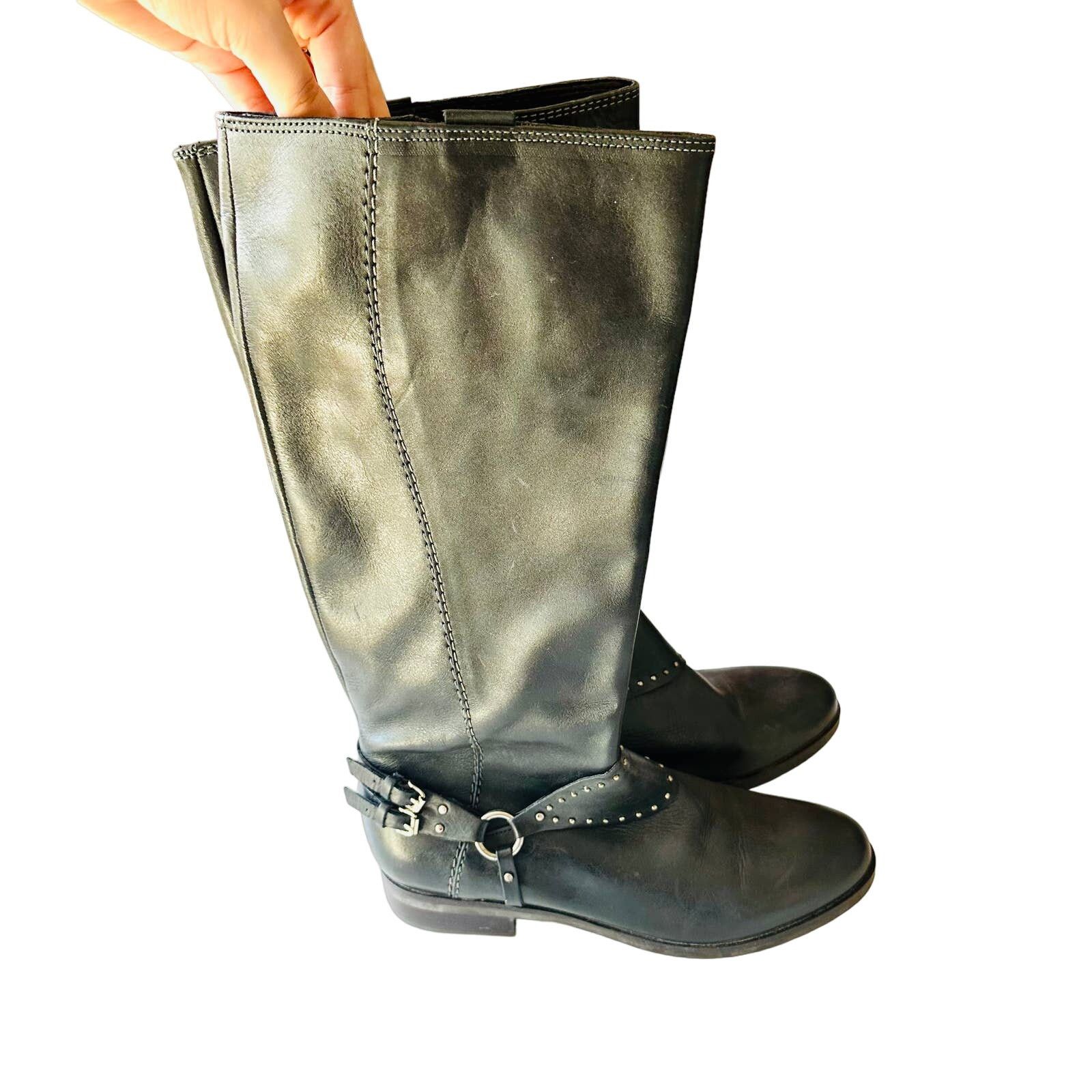 Geox GEOX Repspira Dark Brown Black Leather Studded Riding Boots Size US 9 / IT 39 - 7 Thumbnail