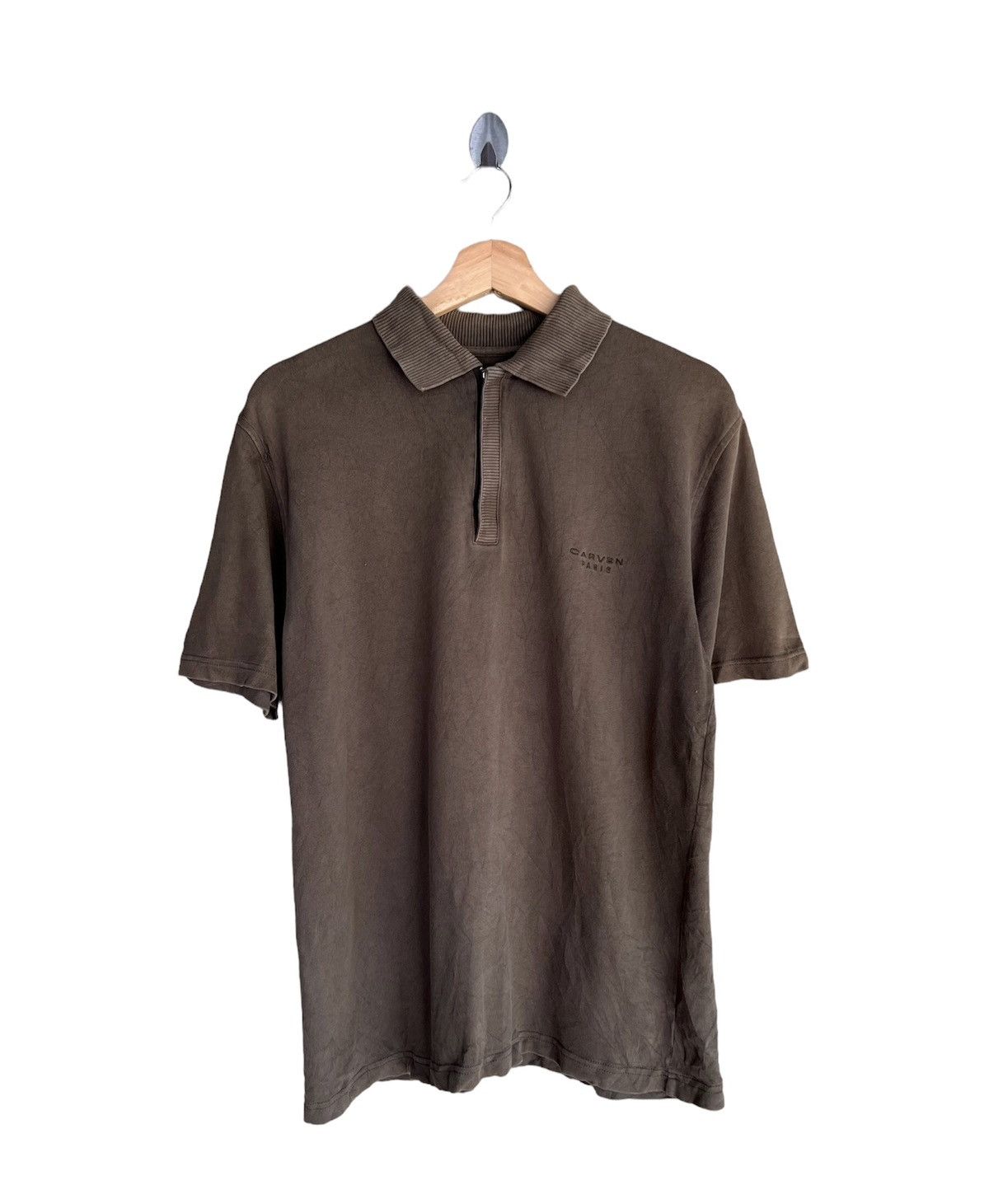 image of Carven Paris Small Logo Short Sleeve Shirt in Green, Men's