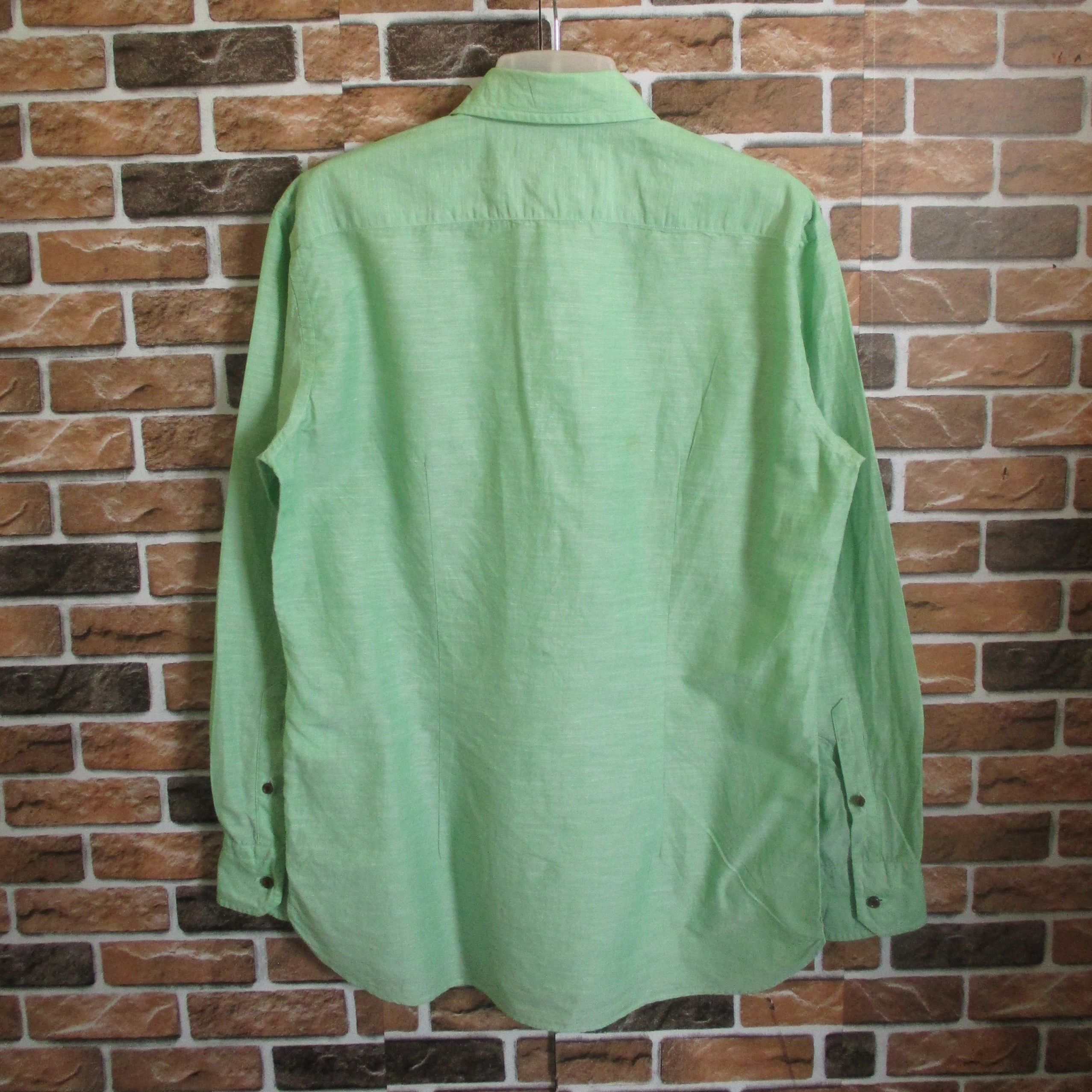 ABAHOUSE Green Color Cotton/Linen Shirt Size US M / EU 48-50 / 2 - 2 Thumbnail