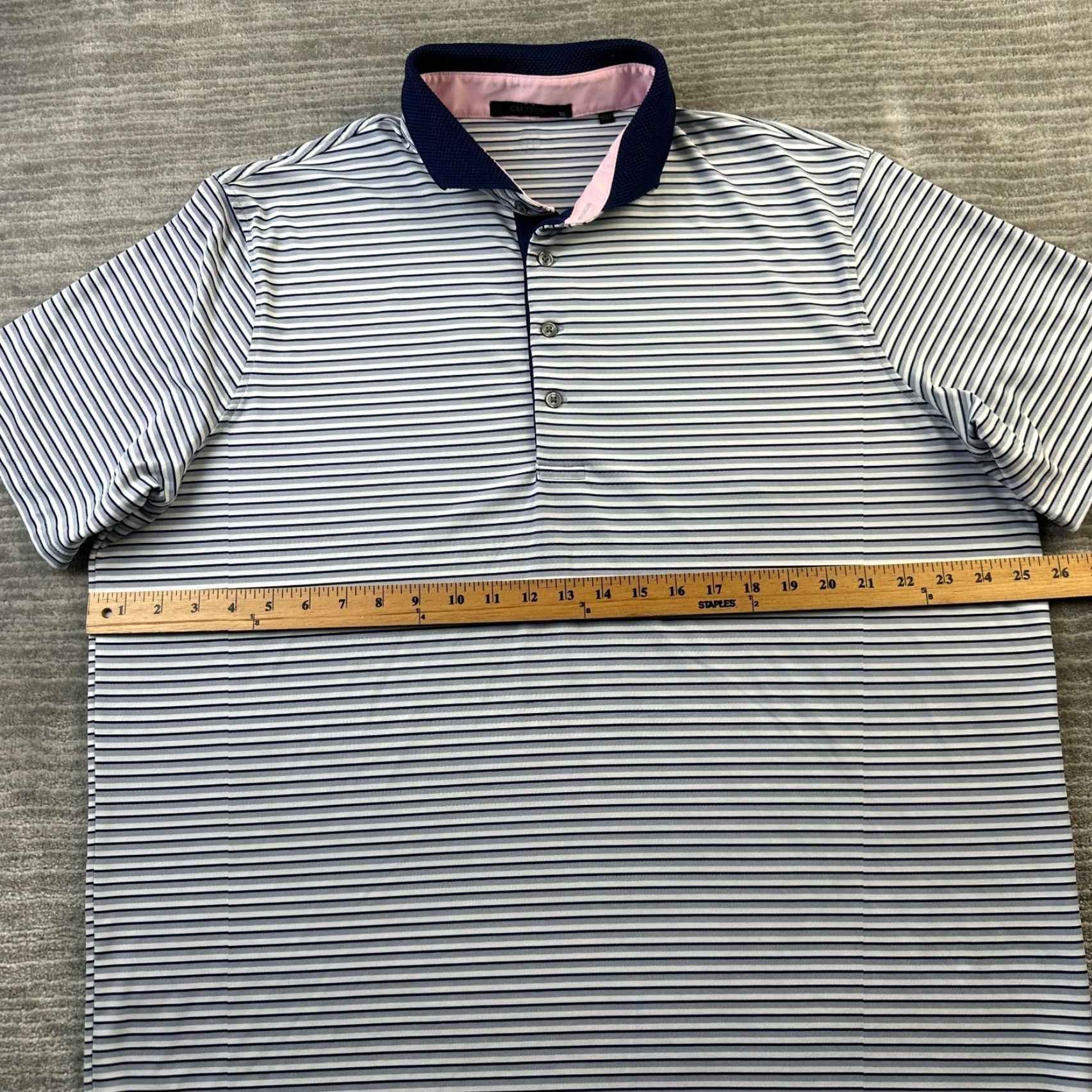 Vintage Greyson Polo Shirt Mens XL Blue Golf Performance Logo Striped Short Sleeve Collared Button Polo Size US XL / EU 56 / 4 - 6 Thumbnail