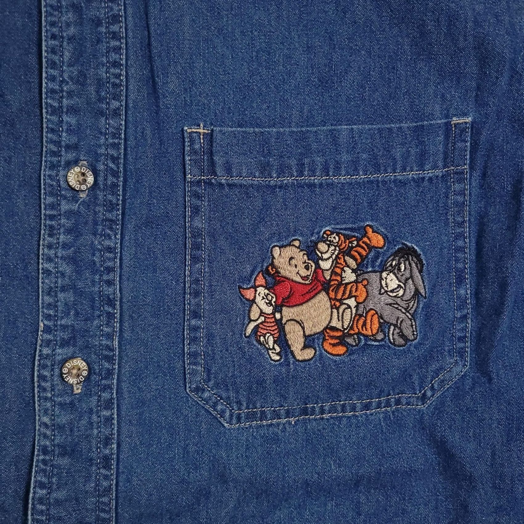 Disney VINTAGE Disney Shirt Mens Small Blue Denim Winnie the Pooh Tigger Eeyore 90s Size US S / EU 44-46 / 1 - 4 Thumbnail
