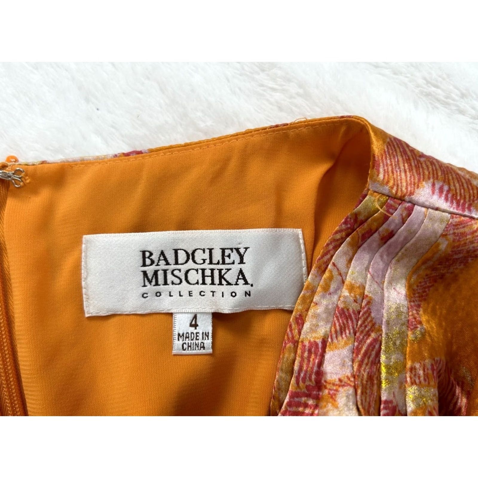 Badgley Mischka Badgley Mischka Floral Metallic Sleeveless Drape Silk Sheath Dress Size 4 Orange Size S / US 4 / IT 40 - 5 Thumbnail