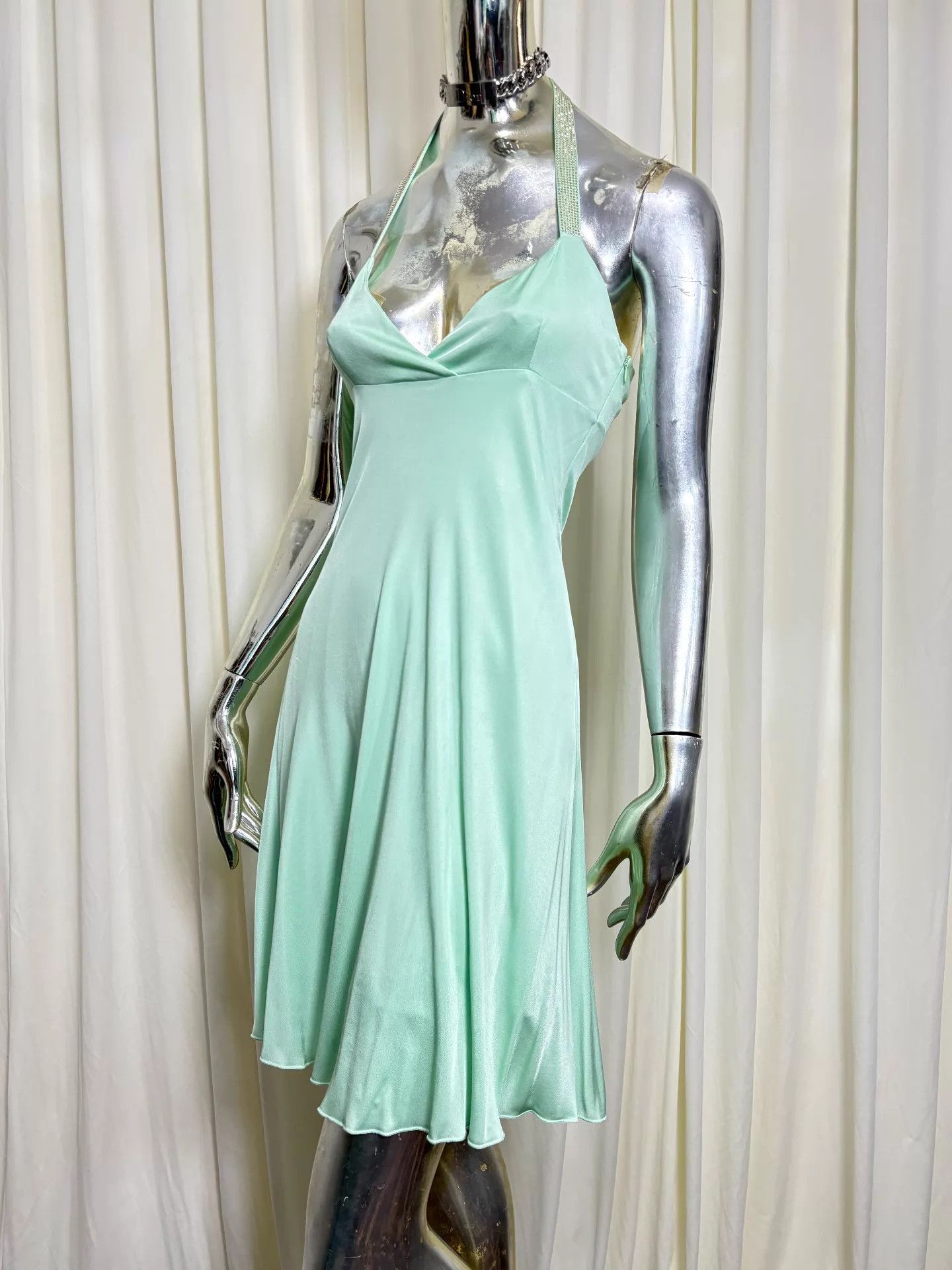Versace Versus Y2K mint green crystal-halter dress 40