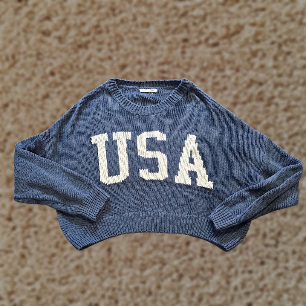 Vintage Greyson Threads Sweater Womens Size XXL Blue USA Graphic Knit Cropped Casual Pullover Long Sleeve Round Neck Knit Regular Adults Womens Size XXL / US 16-18 / IT 52-54 - 1 Thumbnail