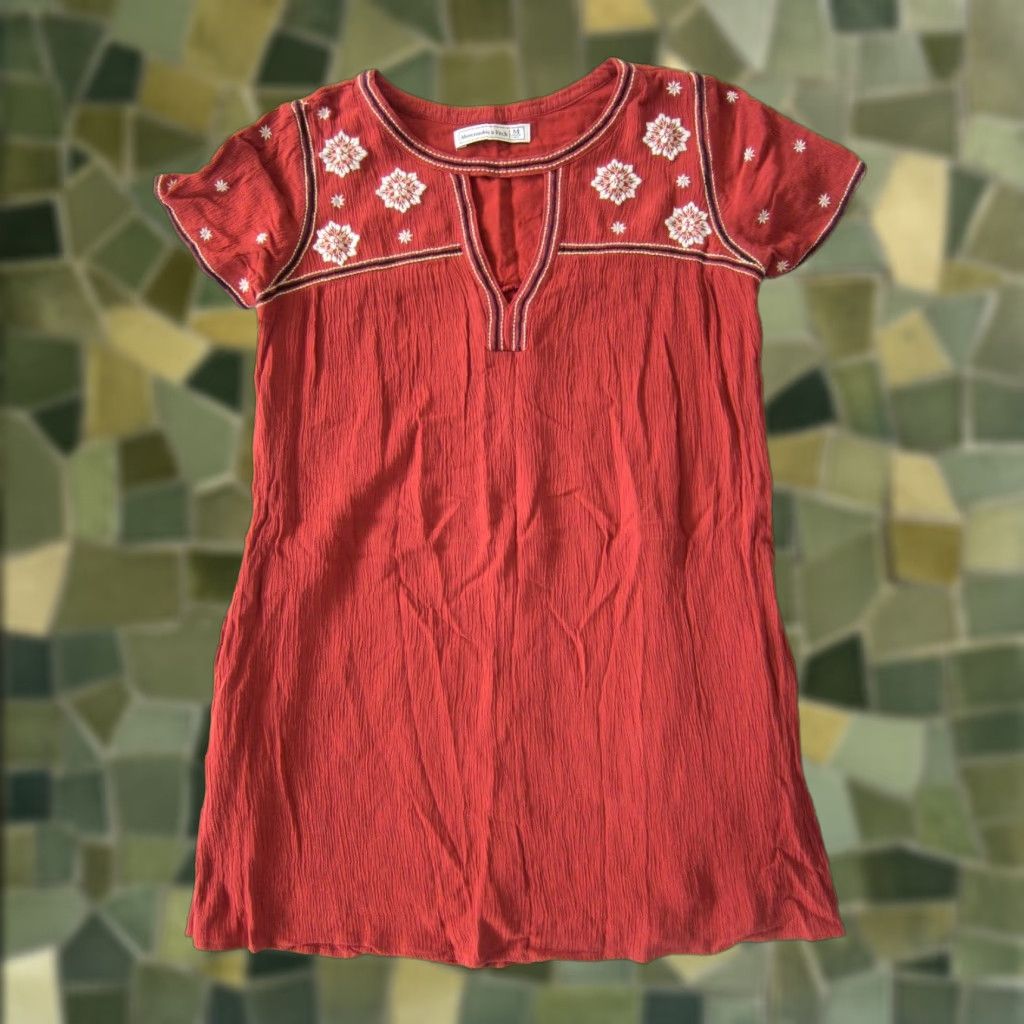 Abercrombie & Fitch Rayon Orange Embroidered Pocket A-Line Shift Tunic Dress  M Adult Women Knee