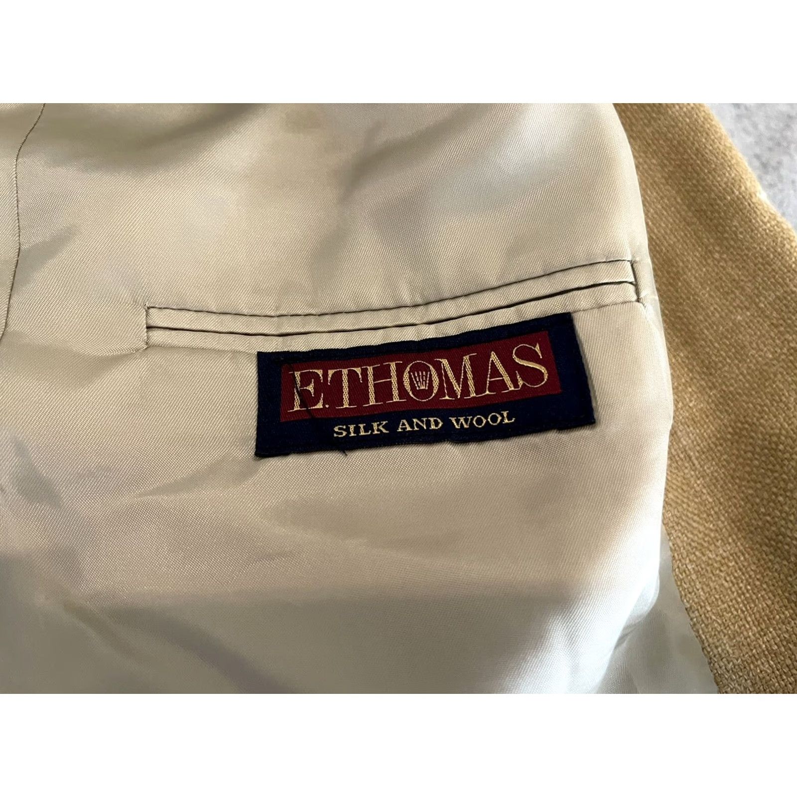 Nordstrom John W Nordstrom E. Thomas Blazer Jacket Sport Coat Mens 44L Beige Silk Wool Two Button Long Pattern Solid Size 44R - 4 Thumbnail