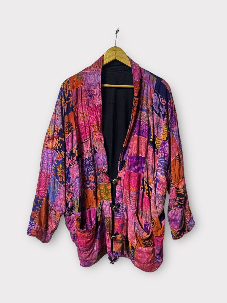 Japanese Brand Multicolour Unique Patchwork Vintage Handwoven Jacket Coat Size US M / EU 48-50 / 2 - 1 Thumbnail