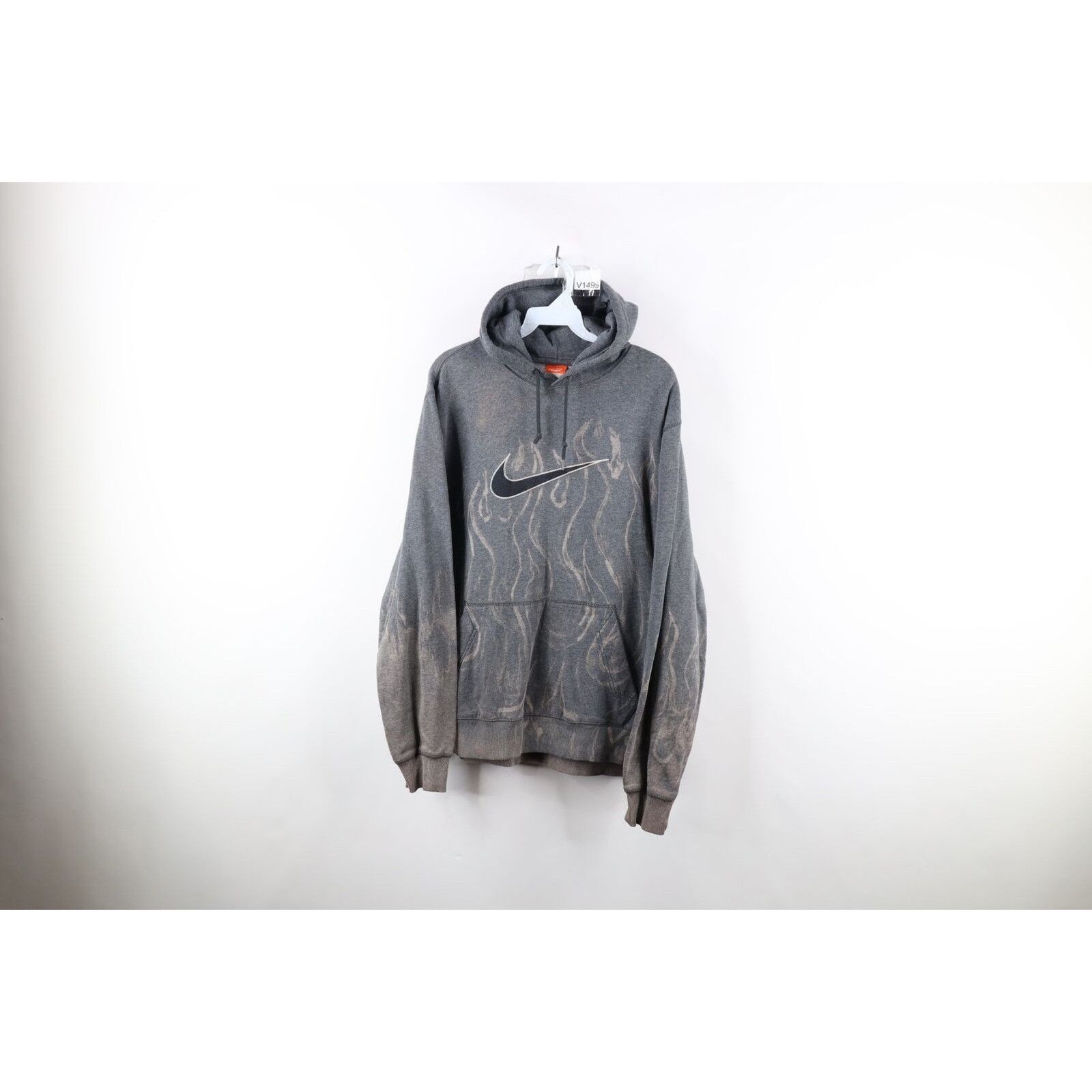 image of Nike Travis Scott Big Swoosh Fire Flames Hoodie in Grey, Men's (Size XL)