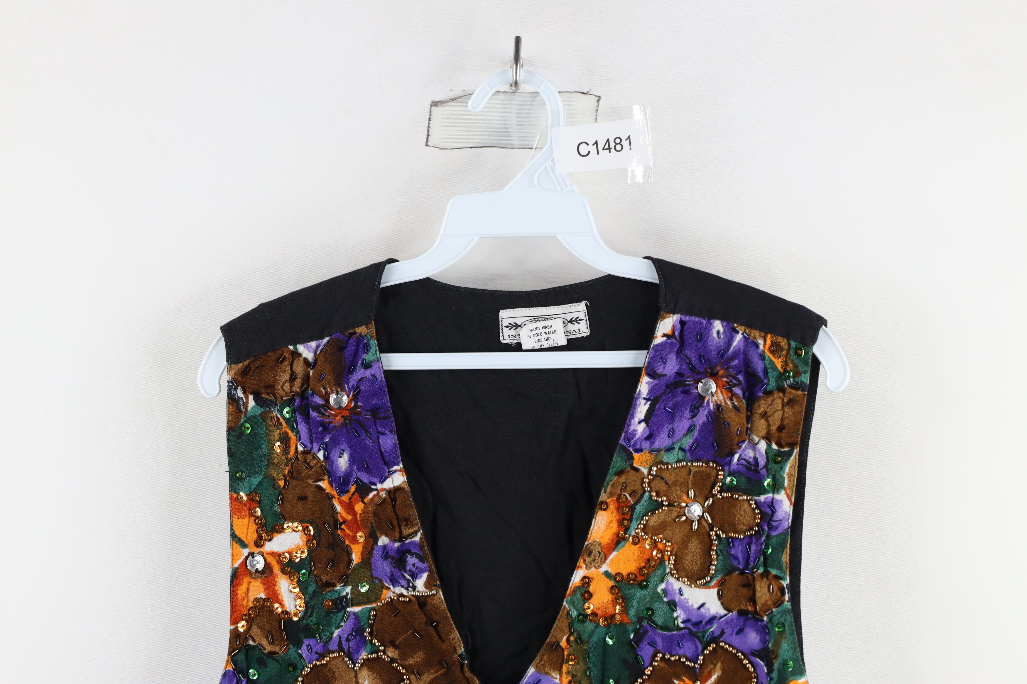 Vintage Vintage 90s Streetwear Sequined Flower Tie Back Vest Jacket Size L / US 10 / IT 46 - 2 Thumbnail