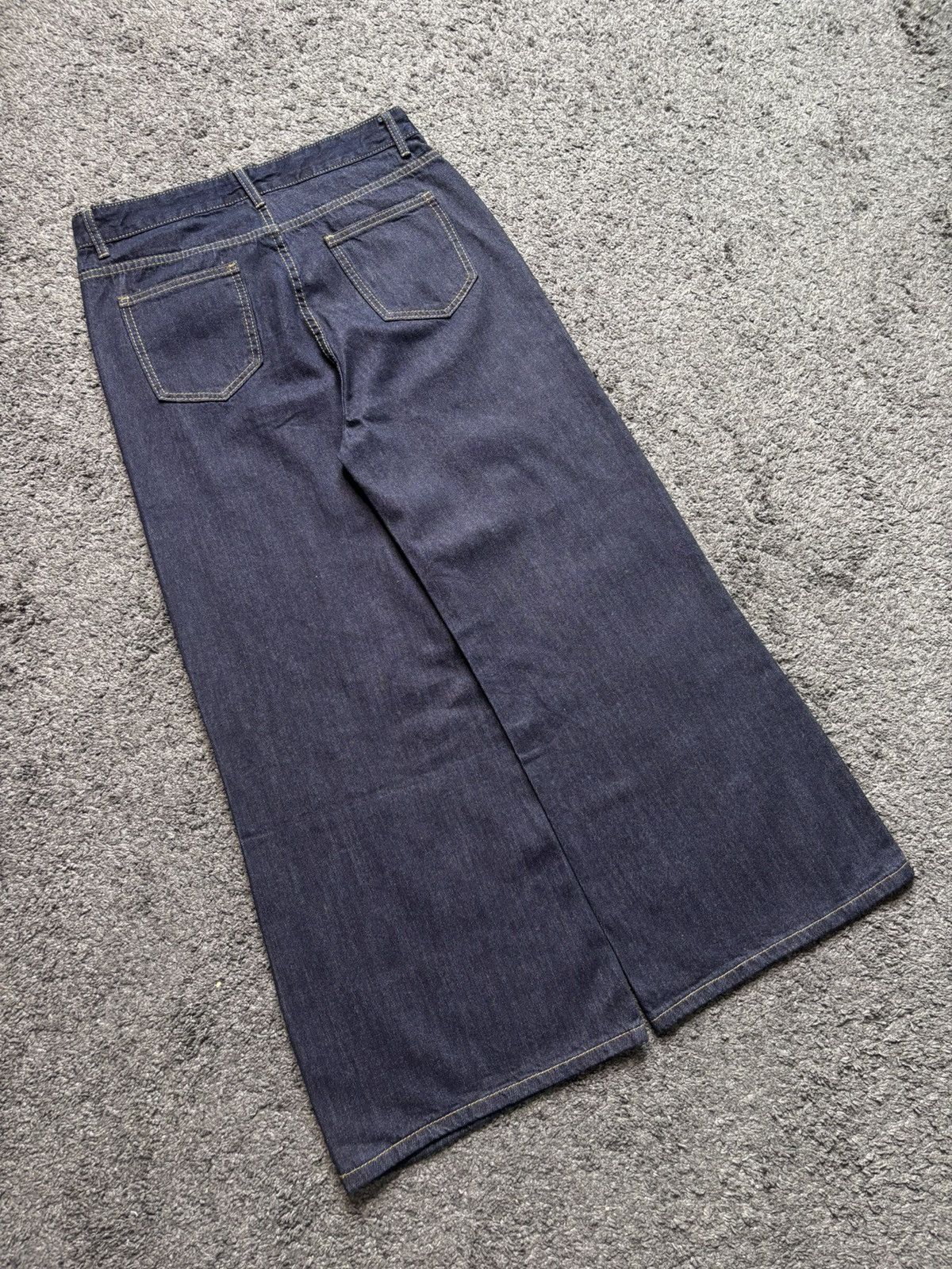 Jean × Vintage Vintage streetwear yellow stitches marine blue baggy jeans Size US 35 - 16 Thumbnail
