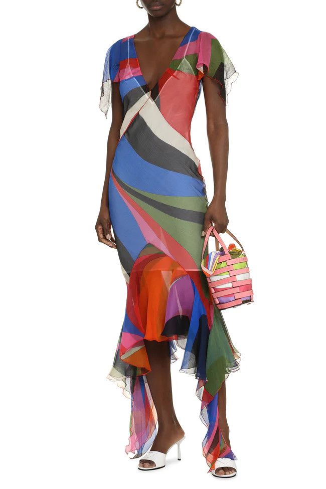 Emilio Pucci o1mle1224 Printed Chiffon Dress in Multicolor Size M / US 6-8 / IT 42-44 - 3 Thumbnail