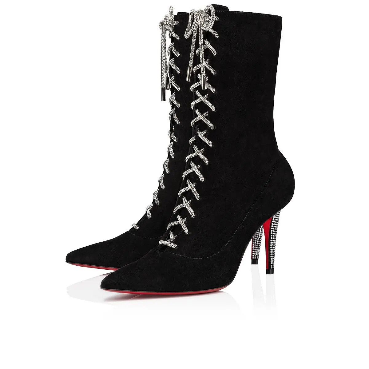 Christian Louboutin o1s1wg111024 Astrid Suede Red Sole Boots in Black & Red Size US 8.5 / IT 38.5 - 2 Thumbnail