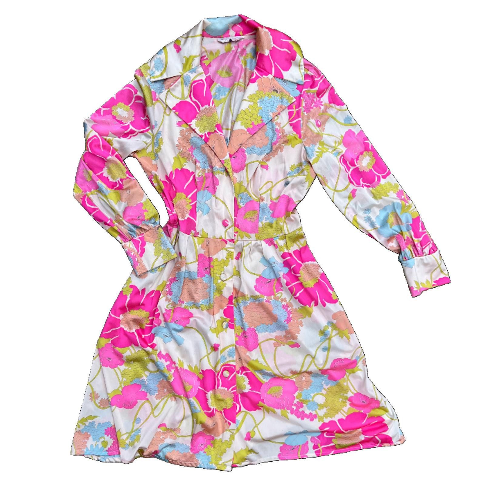 Other Vanity Fair Floral Satin Dress 1970s Size L / US 10 / IT 46 - 1 Thumbnail