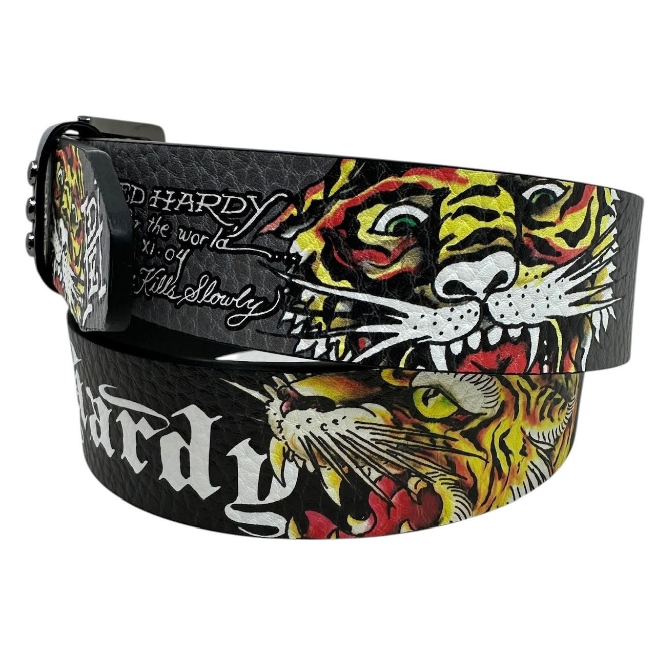 Ed Hardy Ed Hardy Men's Tiger Roar Grey Belt With Rivet Studs Size 34 - 2 Thumbnail