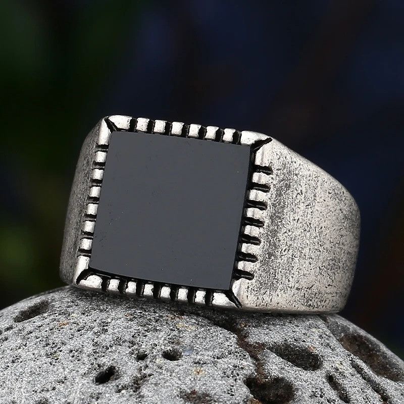 Jewelry Black Square Stone Ring Size ONE SIZE - 3 Thumbnail