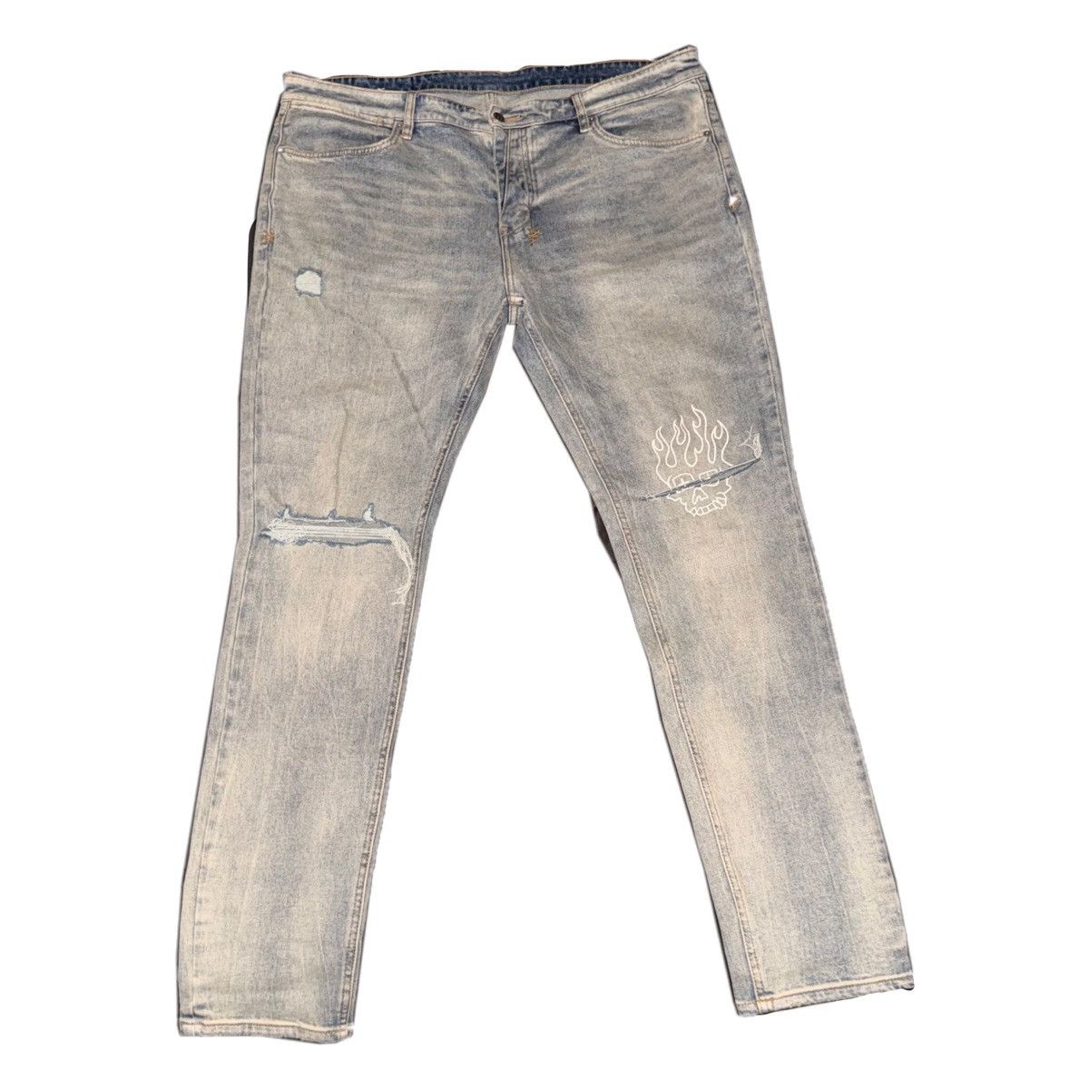 Ksubi Ksubi Van Winkle Distressed Jeans Flame Skull Wash Size US 40 / EU 56 - 2 Thumbnail