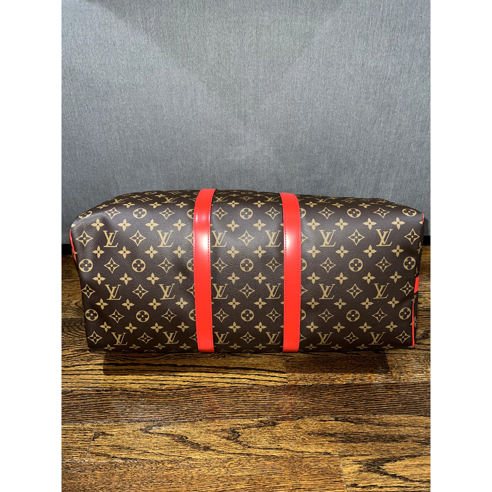 Louis Vuitton Monogram Brown Red Logo Weekend Travel Bag