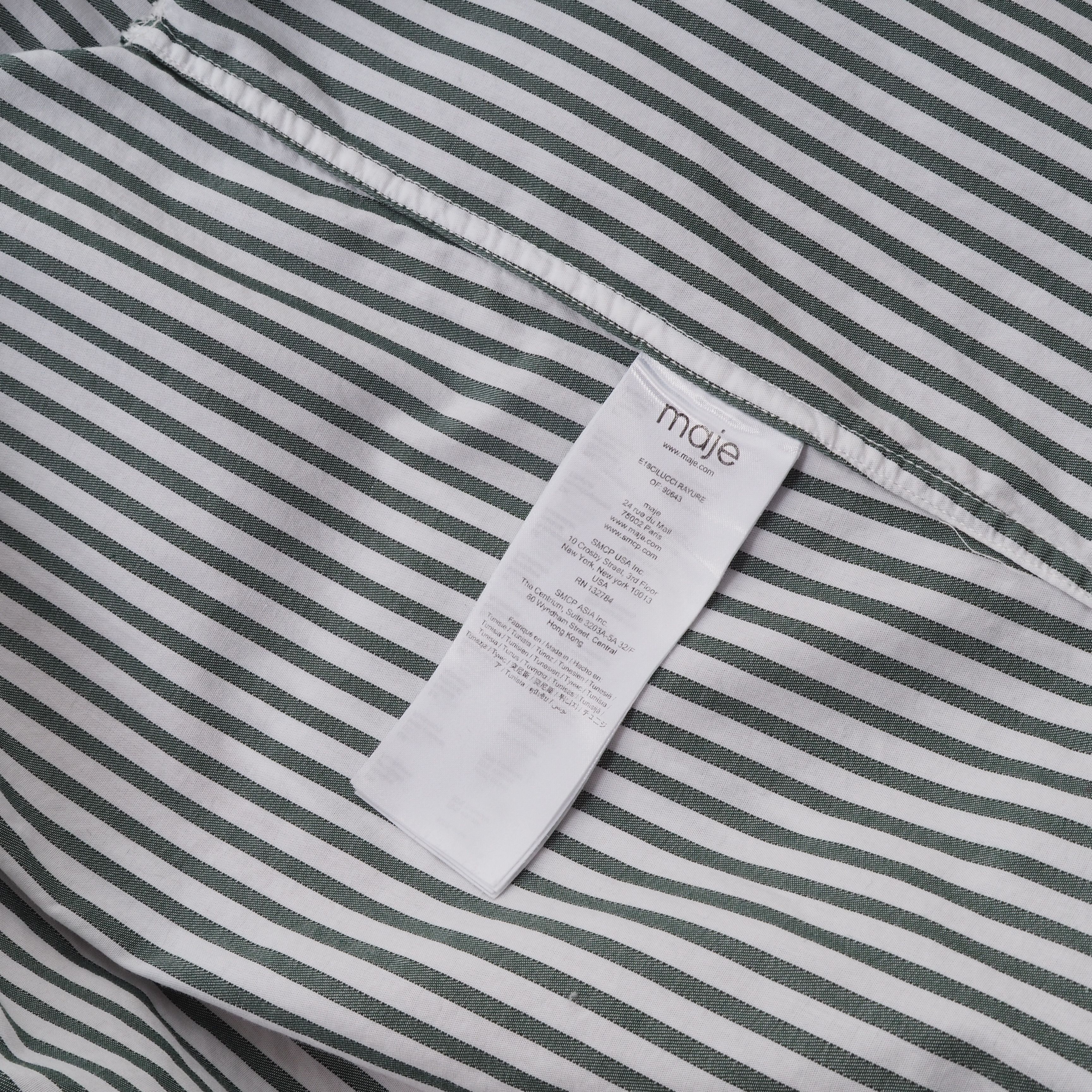 Maje Maje Paris Women's Green White Stripe Cotton Blouse Shirt Size S / US 4 / IT 40 - 7 Thumbnail