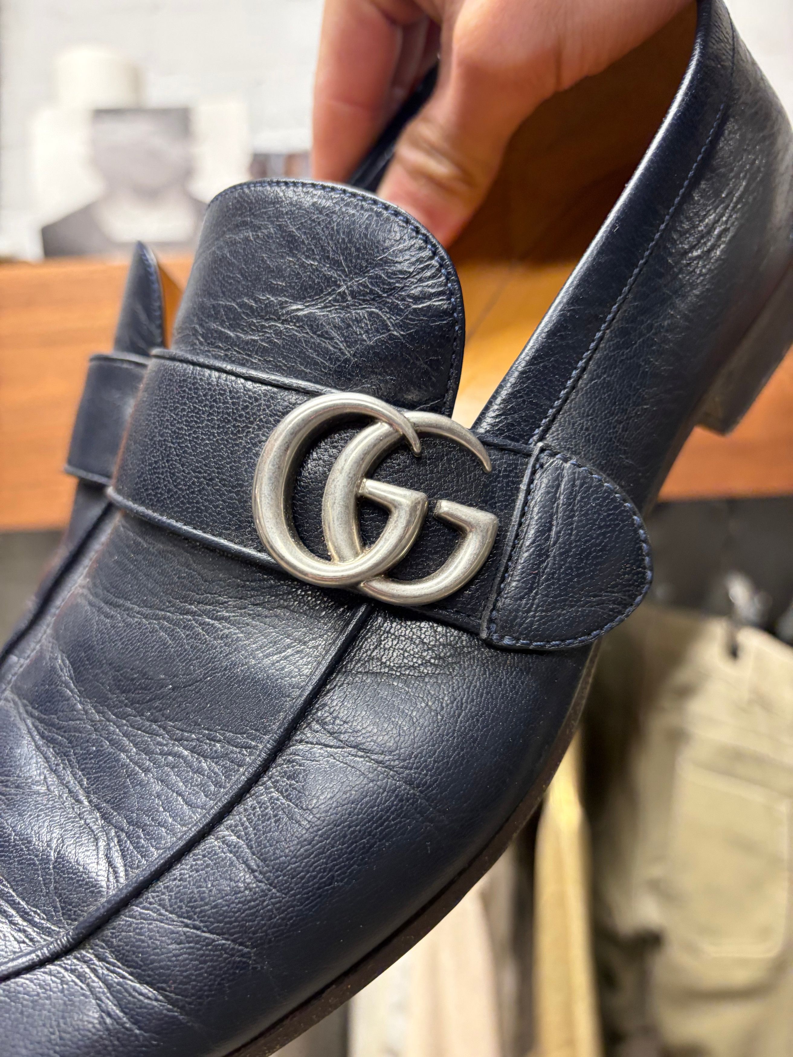 Gucci Gucci ‘Quentin’ Blue Leather Wood Sole Loafers Size US 8 / EU 41 - 2 Thumbnail