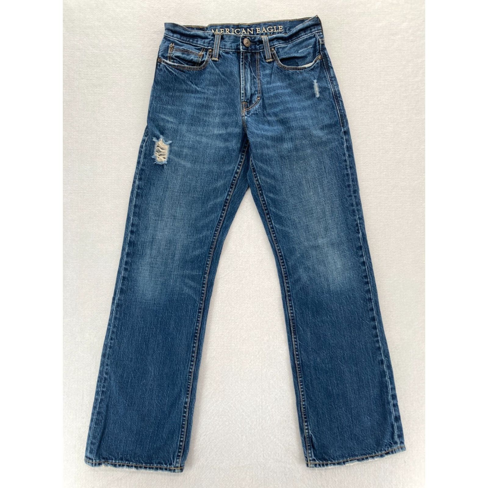 American Eagle Outfitters American Eagle Jeans Mens 29x32 Bootcut Medium Wash Blue Denim Distressed Pants Jeans Size US 29 - 2 Thumbnail