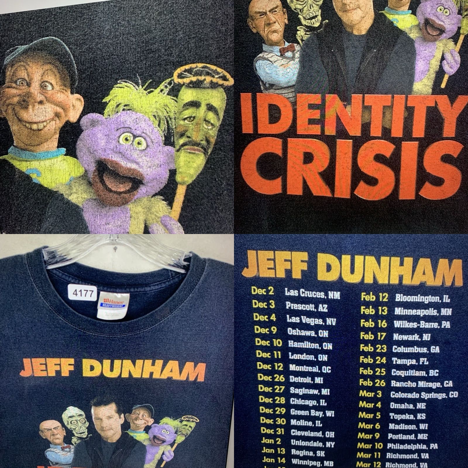Hanes VINTAGE Jeff Dunham T-Shirt Peanut Identity Crisis 2010s Tour Mens Large Black Cotton Double-Sided Size US L / EU 52-54 / 3 - 8 Thumbnail