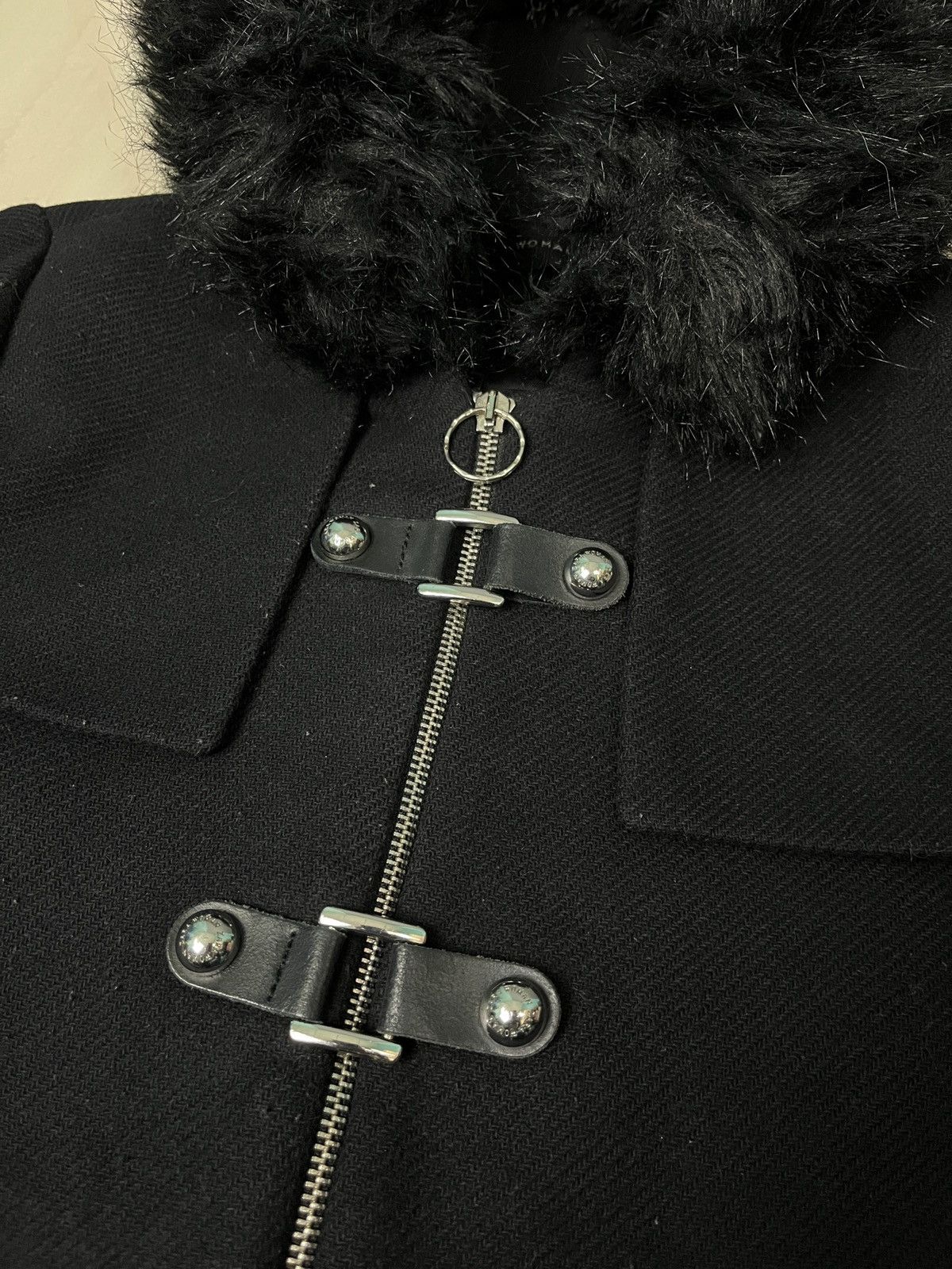 If Six Was Nine × Zara Zara Woman Faux Fur Hoodie Wool Coat Size L / US 10 / IT 46 - 6 Thumbnail