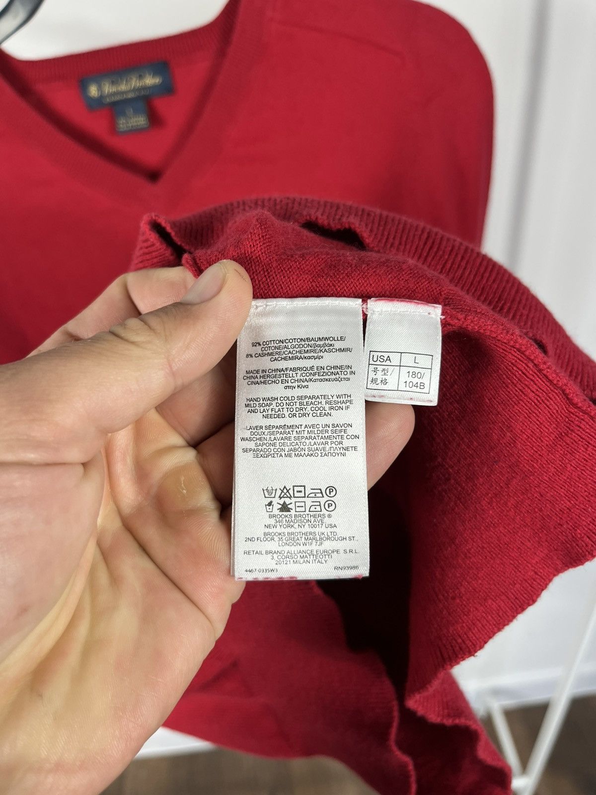 Brooks Brothers Brooks Brothers Red V Neck Cotton Cashmere Sweater Men’s L Size US L / EU 52-54 / 3 - 5 Thumbnail