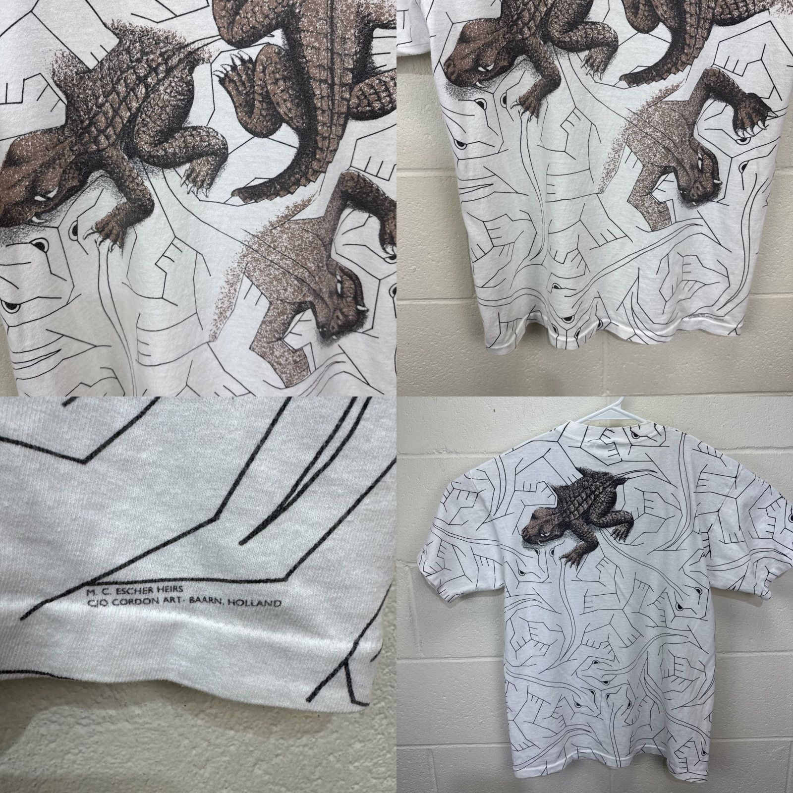 Gloverall VINTAGE MC Escher Reptile Pattern T-Shirt Men Medium Cotton 90s Art Nature All-Over Print Size US M / EU 48-50 / 2 - 8 Thumbnail