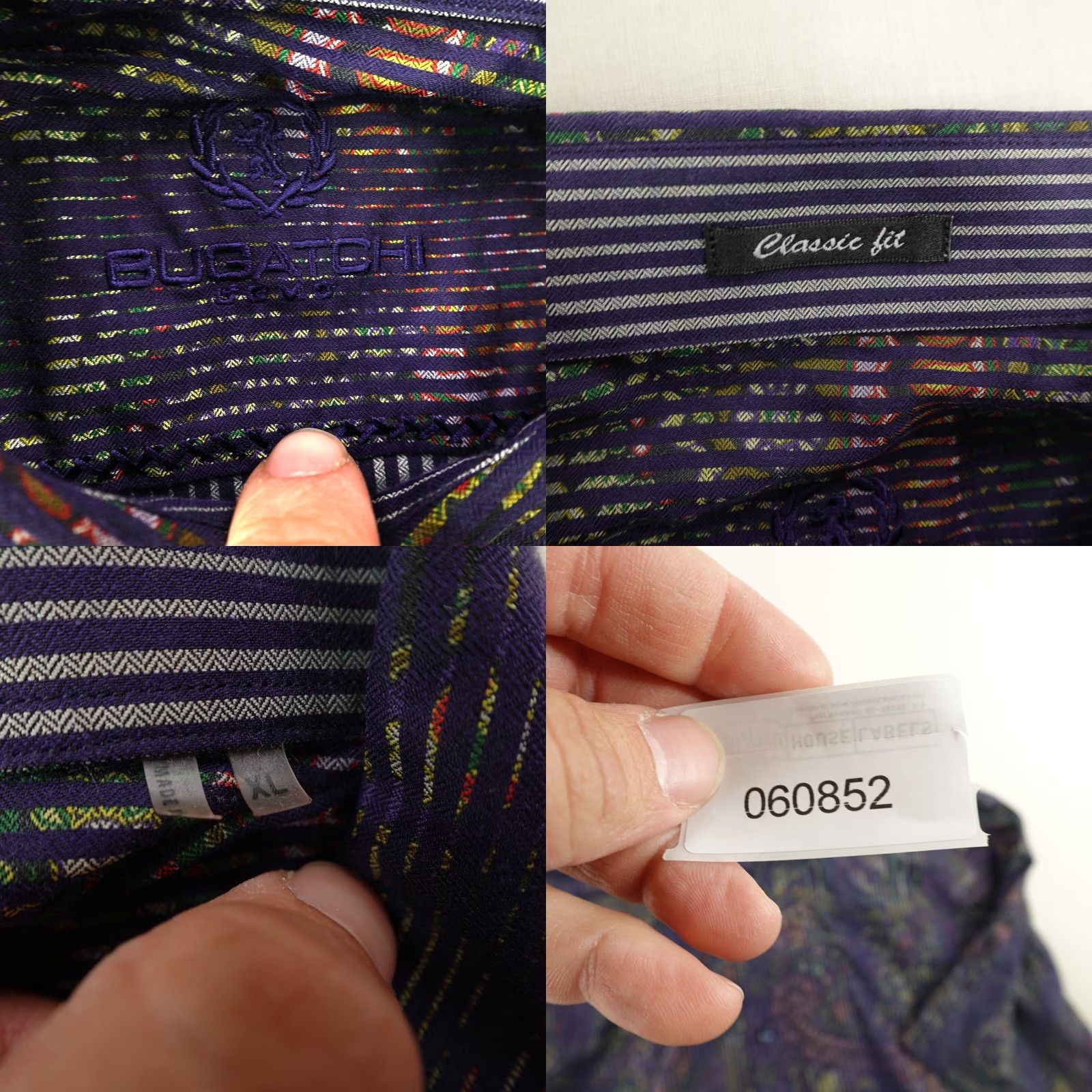 BUGATCHI VINTAGE Bugatchi Uomo Shirt Men XL Purple Green Stripes Paisley Button-Up Short Sleeve Casual Classic Mens XL Purple Paisley 90s Style Size US XL / EU 56 / 4 - 8 Thumbnail