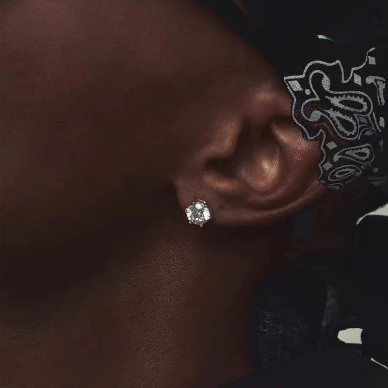 Diamond Earrings x Jewelry 925 Silver Moissanite Classic 6 Claws Earrings, Men's