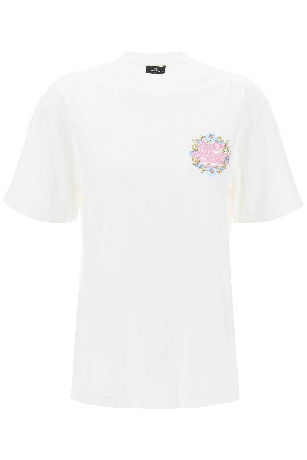 image of Etro Floral Pegasus Embroidered T-Shirt in Bianco, Women's (Size Small)