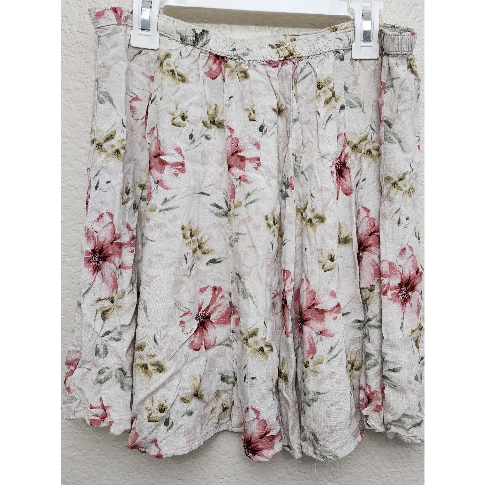 Hollister Hollister White Pink Floral Print Ruffled Hem Mini Skirt M Size 28" / US 6 / IT 42 - 2 Thumbnail