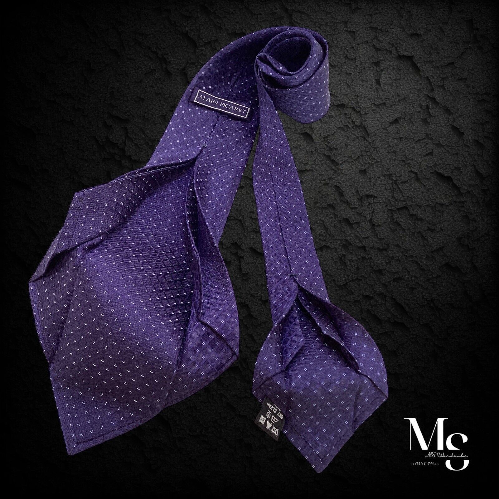 Figaret ALAIN FIGARET 7Fold Blue Geometric Silk Tie Italy W:3.25" EX Size ONE SIZE - 5 Thumbnail